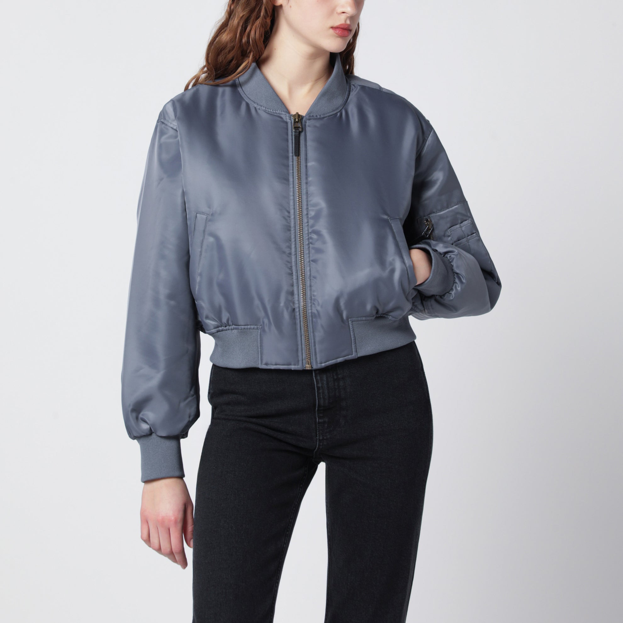 ANINE BING  Leon grey cropped bomber jacket