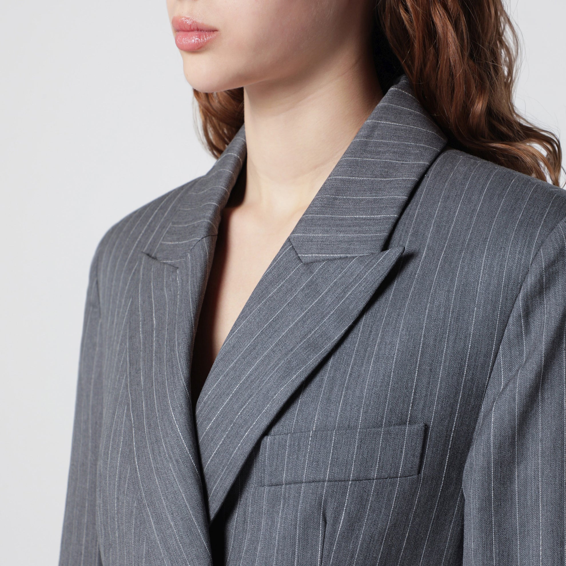 Tiphaine blazer in light grey pinstripe fabric