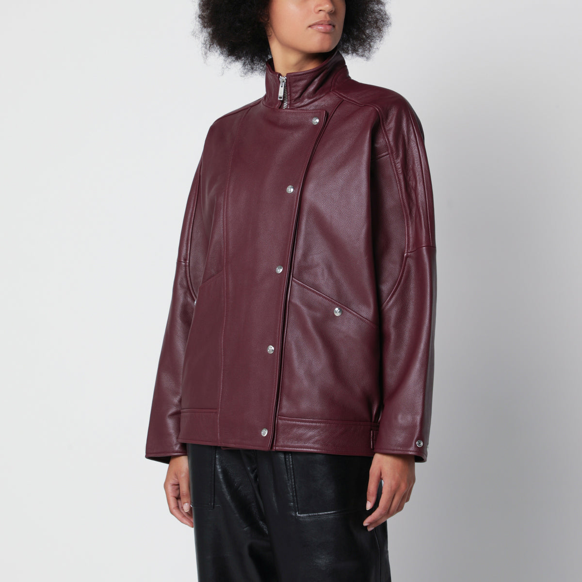 Veste Sandy bordeaux en cuir grainé