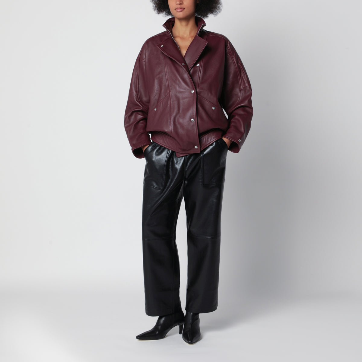 Veste Sandy bordeaux en cuir grainé