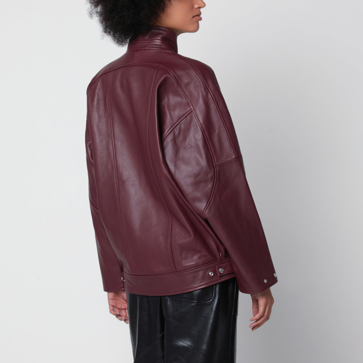 Veste Sandy bordeaux en cuir grainé