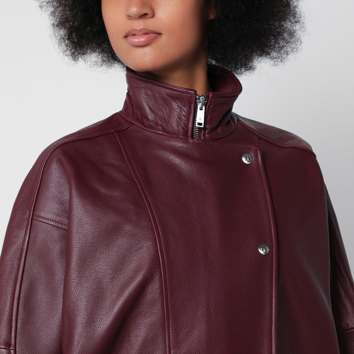Veste Sandy bordeaux en cuir grainé