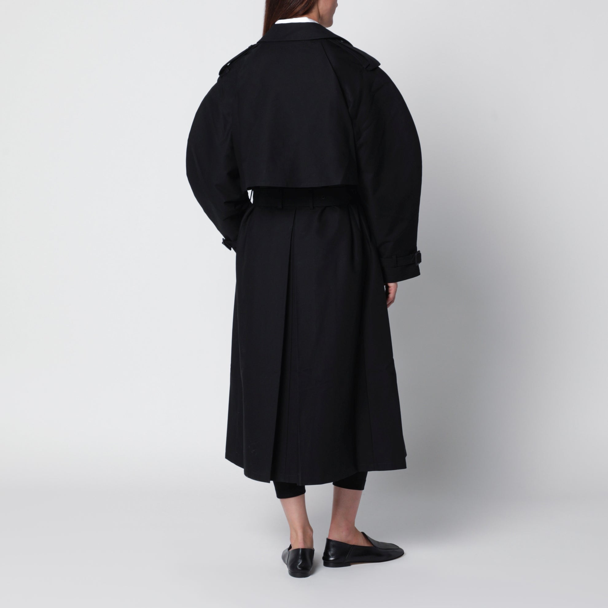 Pascale schwarzer Baumwoll-Maxi-Trenchcoat