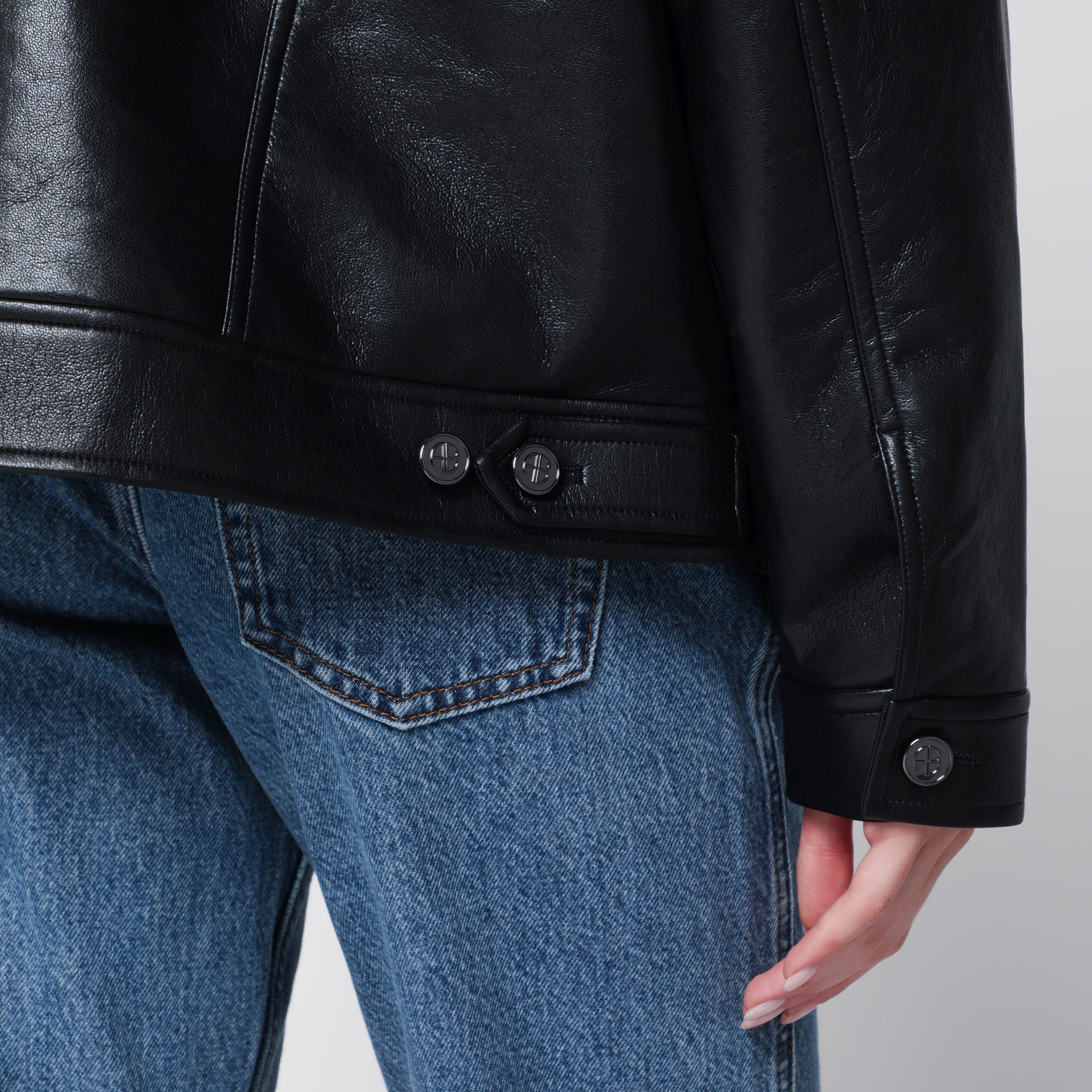 Black regenerated leather jacket