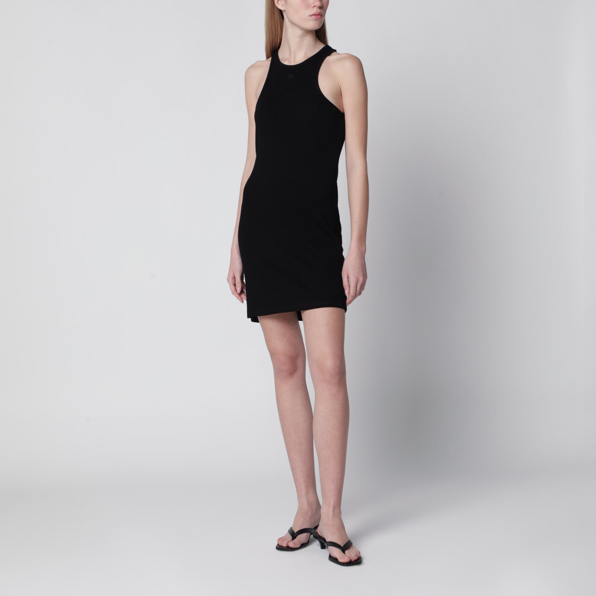 ANINE BING Cole ribbed cotton halter mini dress in black