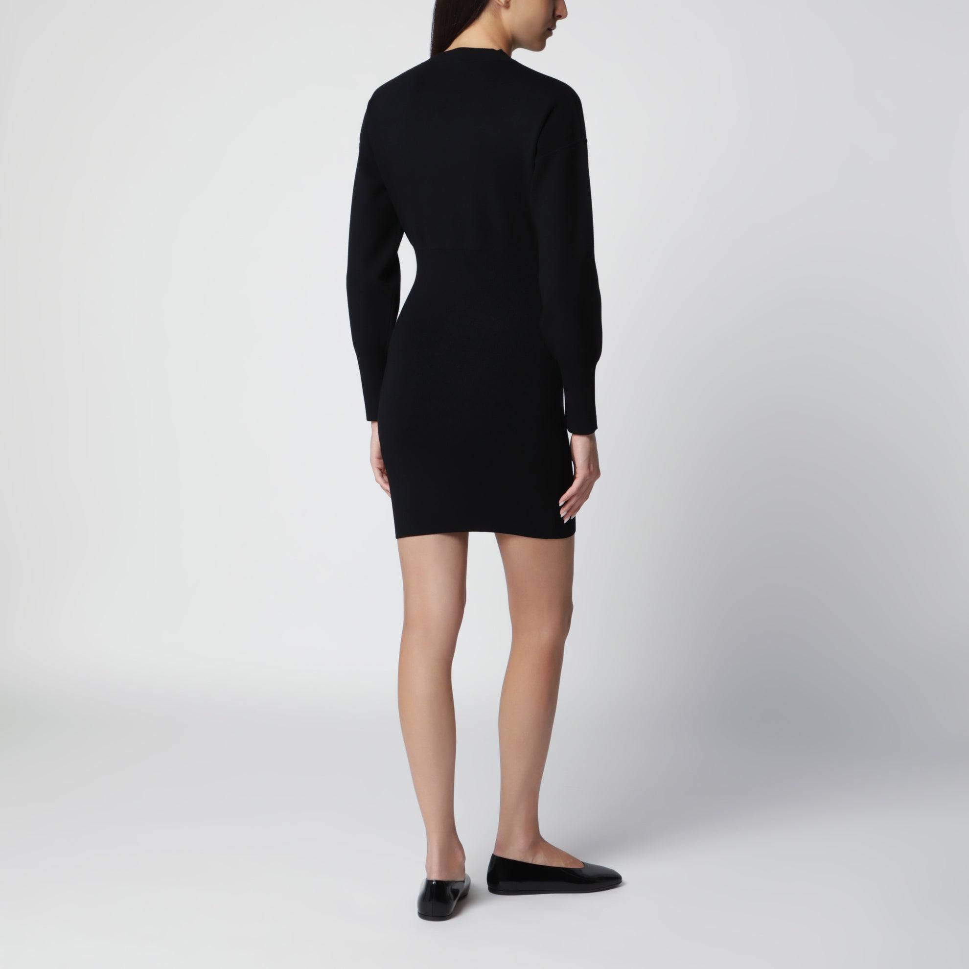 Schwarzes Mini-Strickkleid aus Stretchstrick