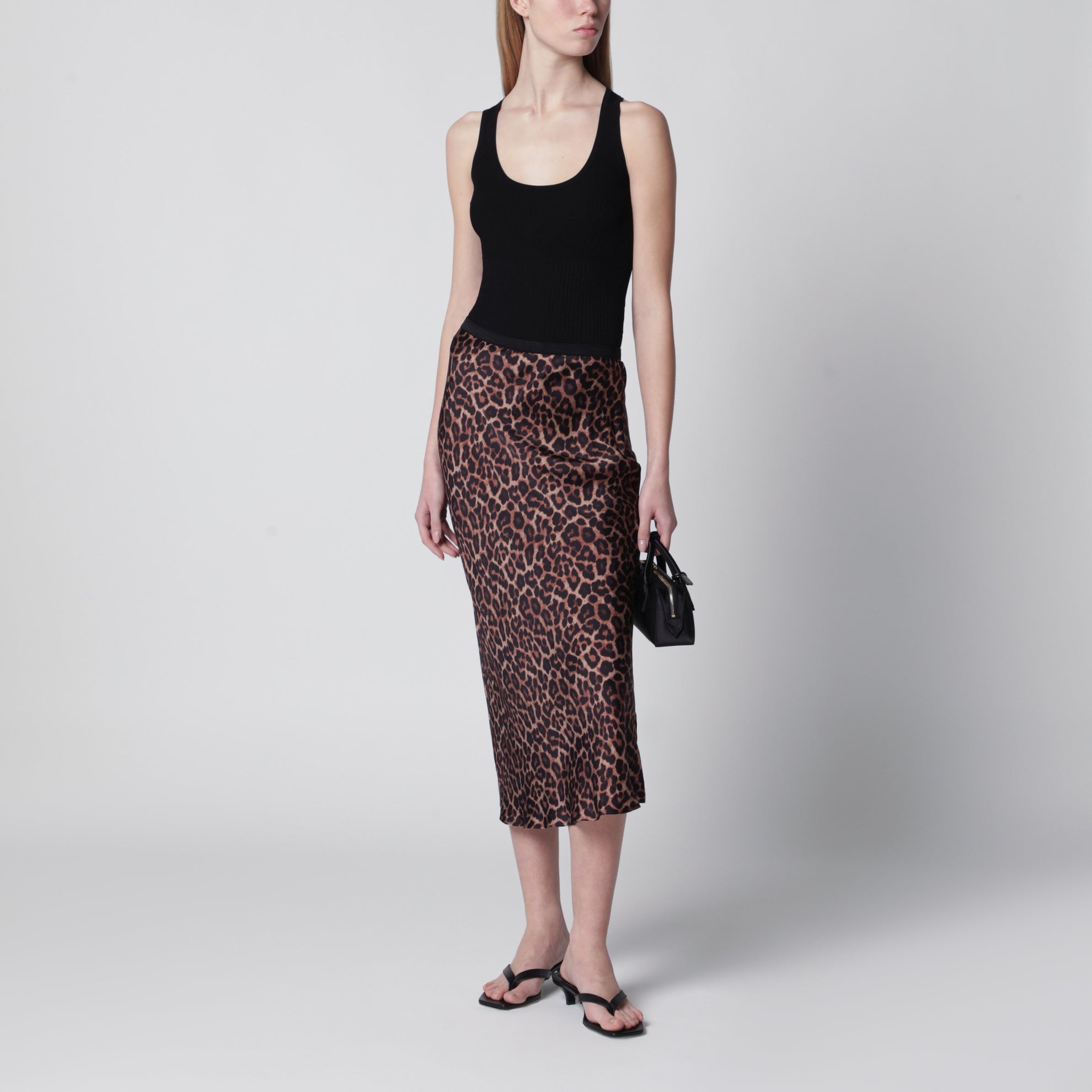 Gonna midi Bar in seta motivo leopardato