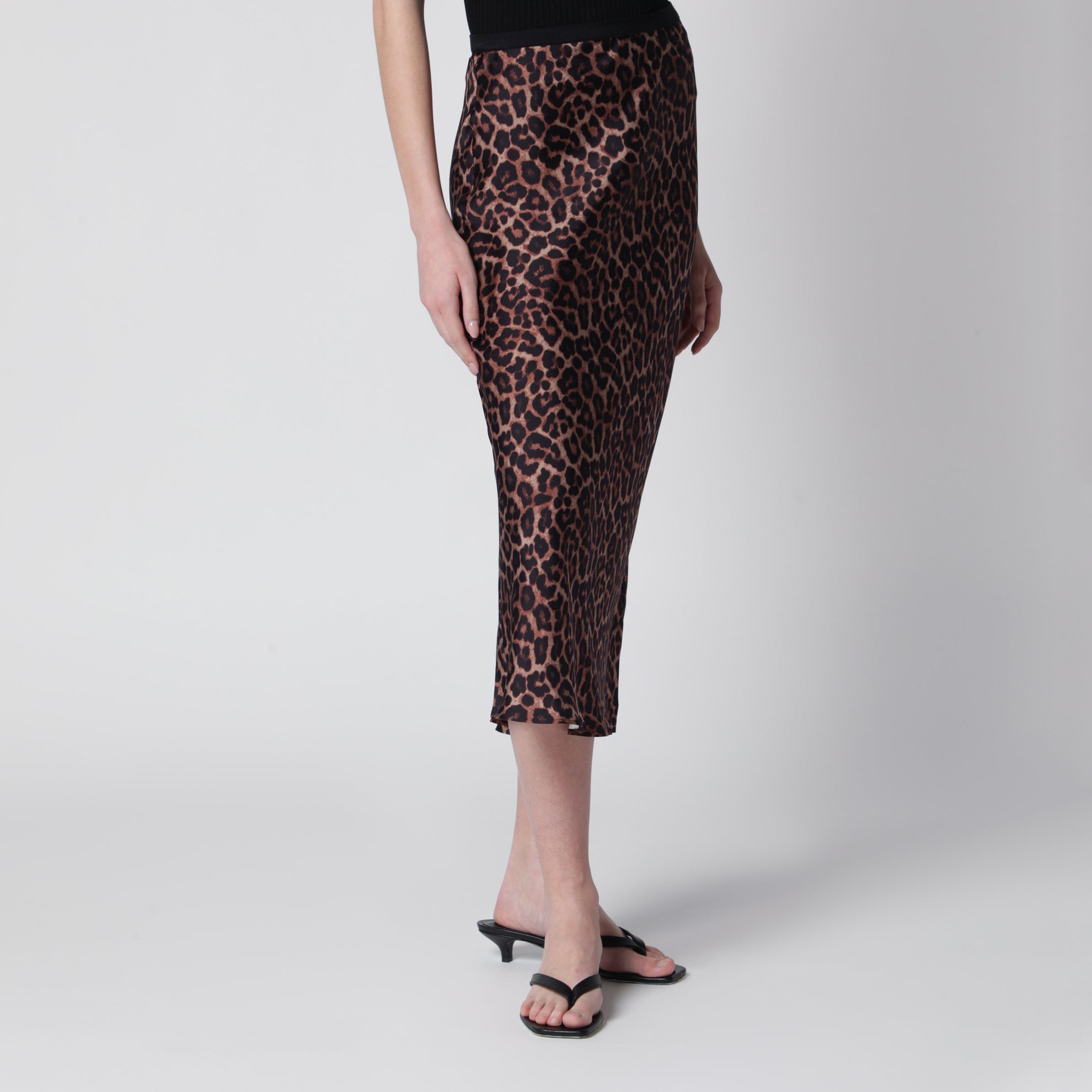 Gonna midi Bar in seta motivo leopardato