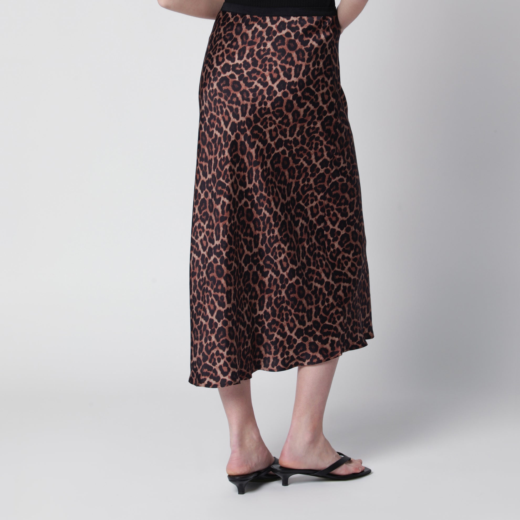 Gonna midi Bar in seta motivo leopardato
