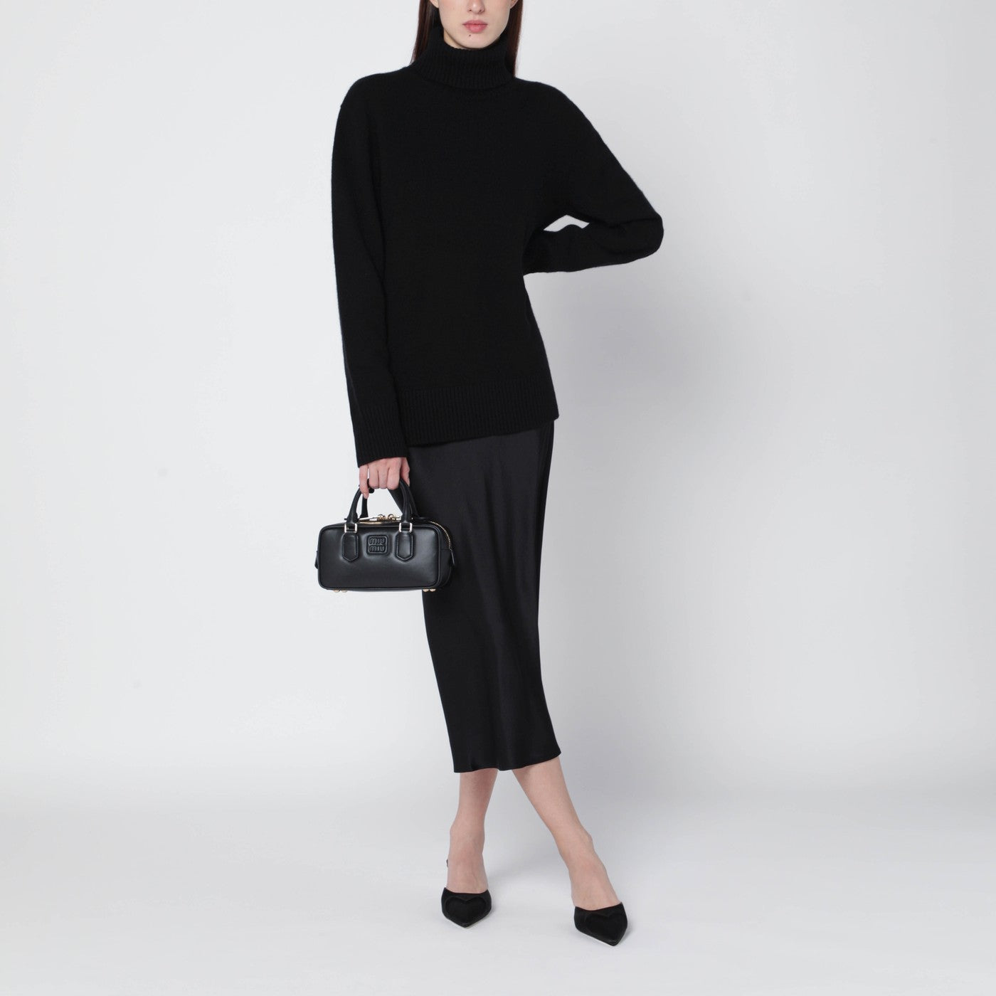 Black silk Bar midi skirt