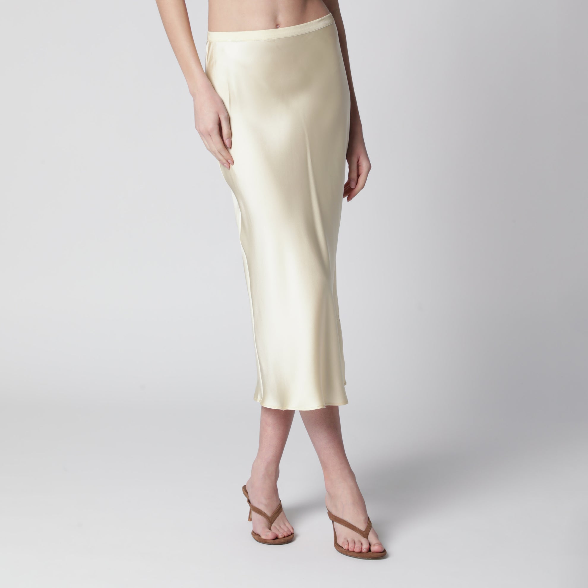 Bar midi skirt in butter-colored silk