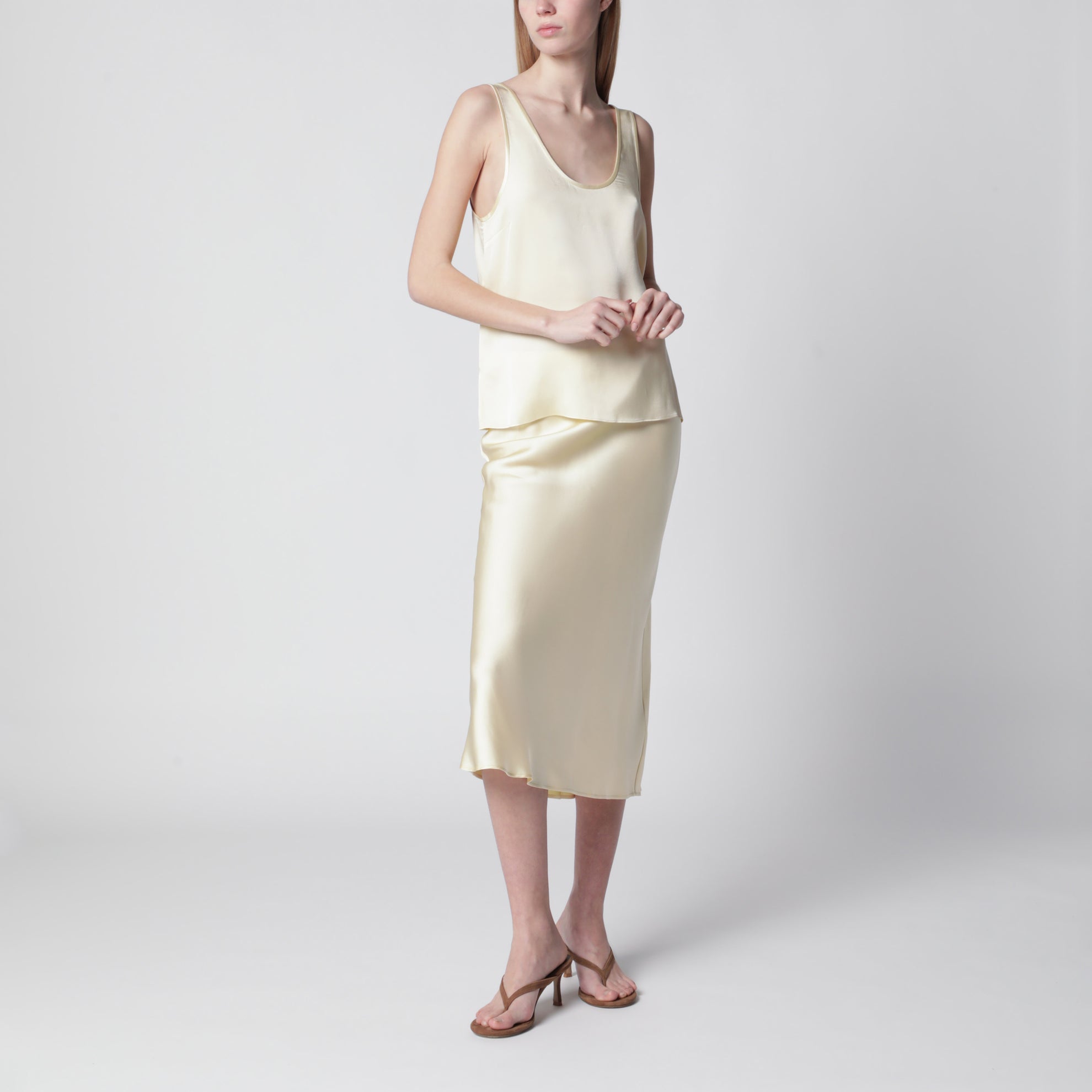 Bar midi skirt in butter-colored silk