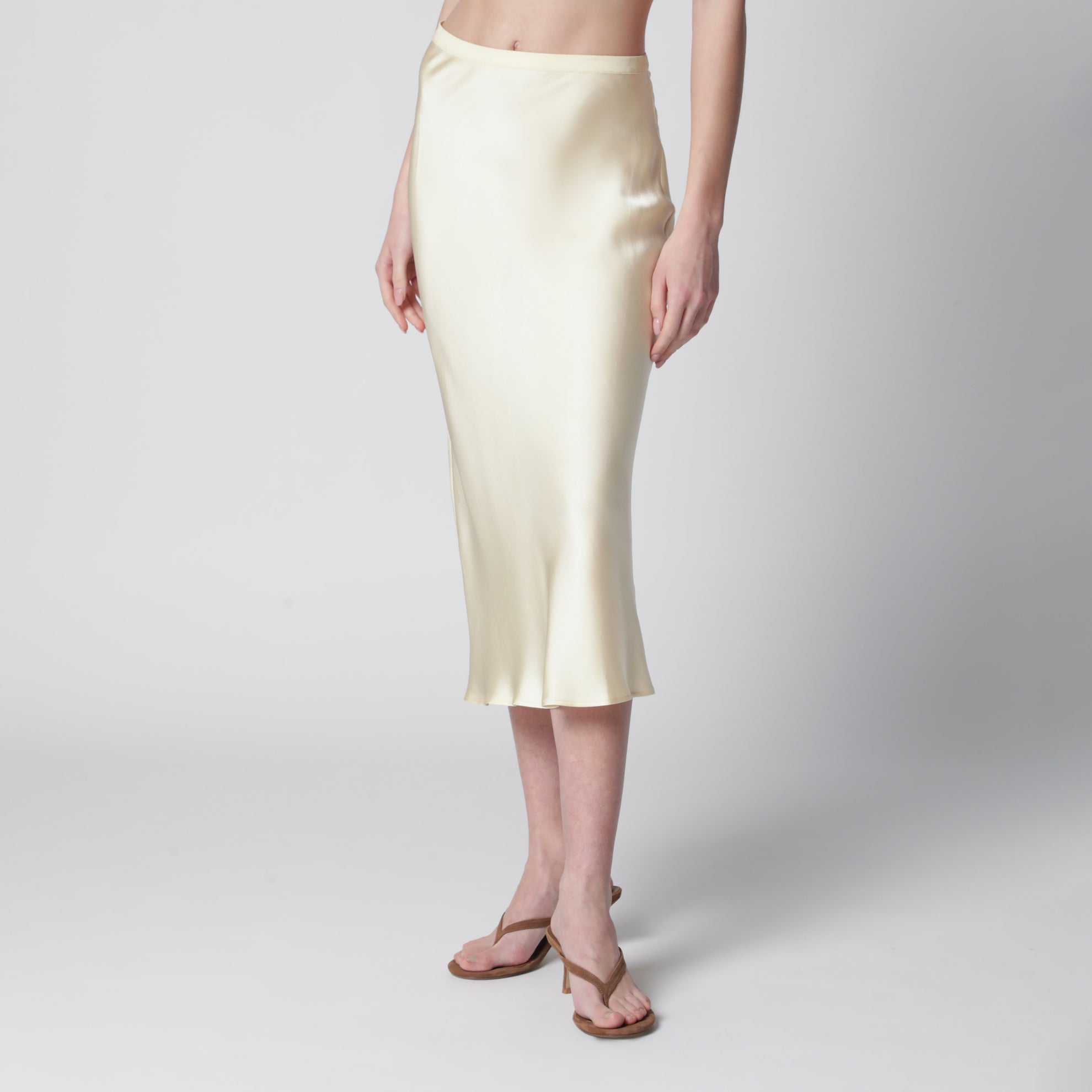 Bar midi skirt in butter-colored silk