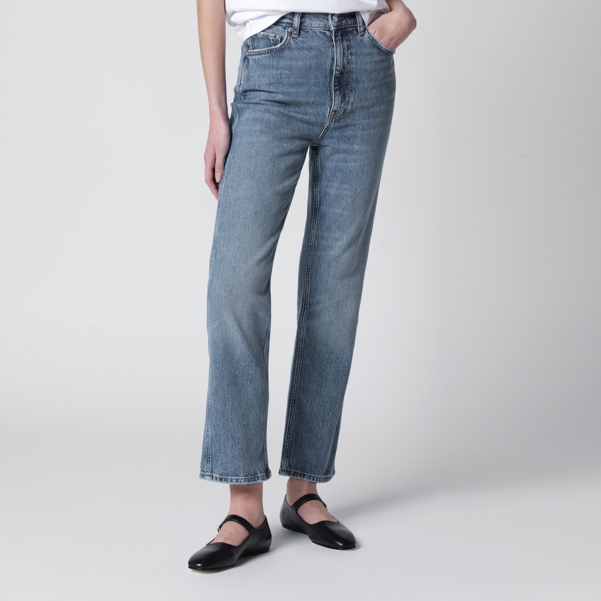 High-rise jeans in light-wash cotton denim