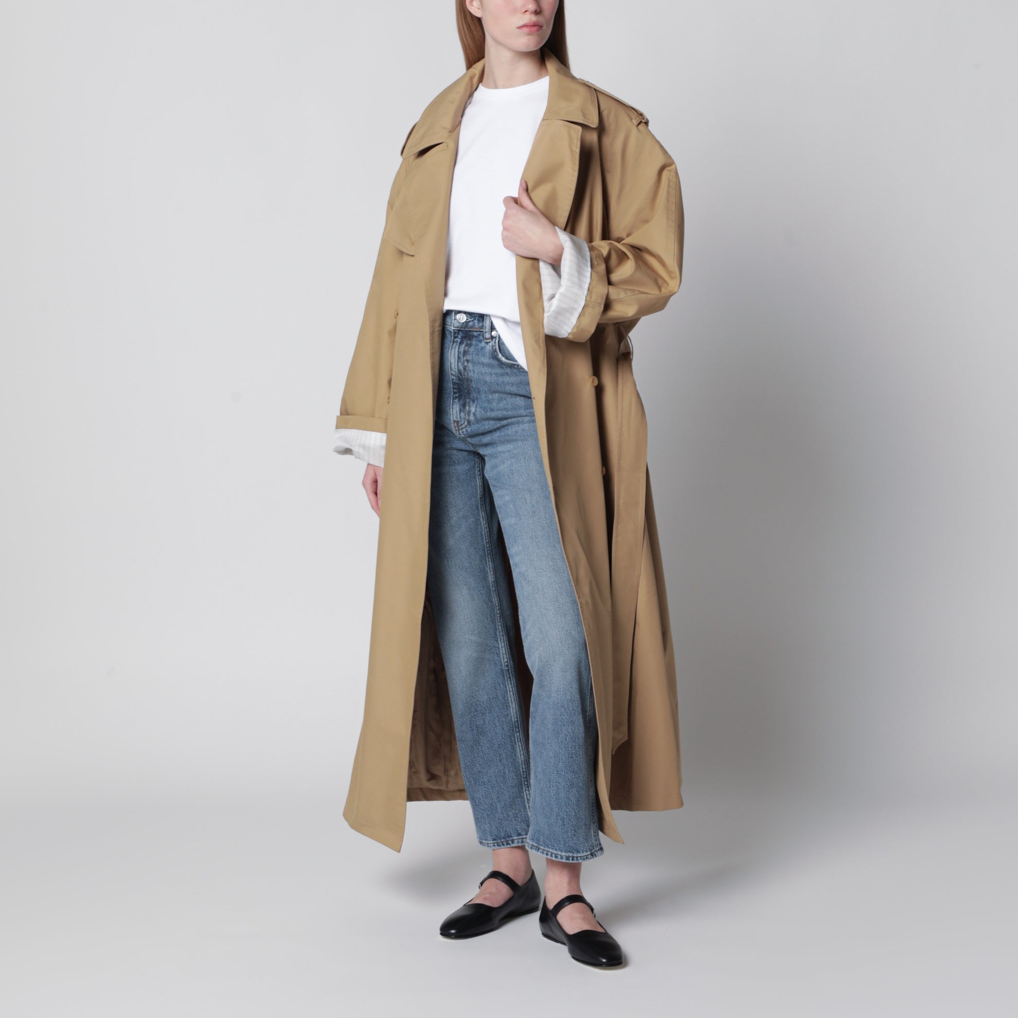 High-rise jeans in light-wash cotton denim