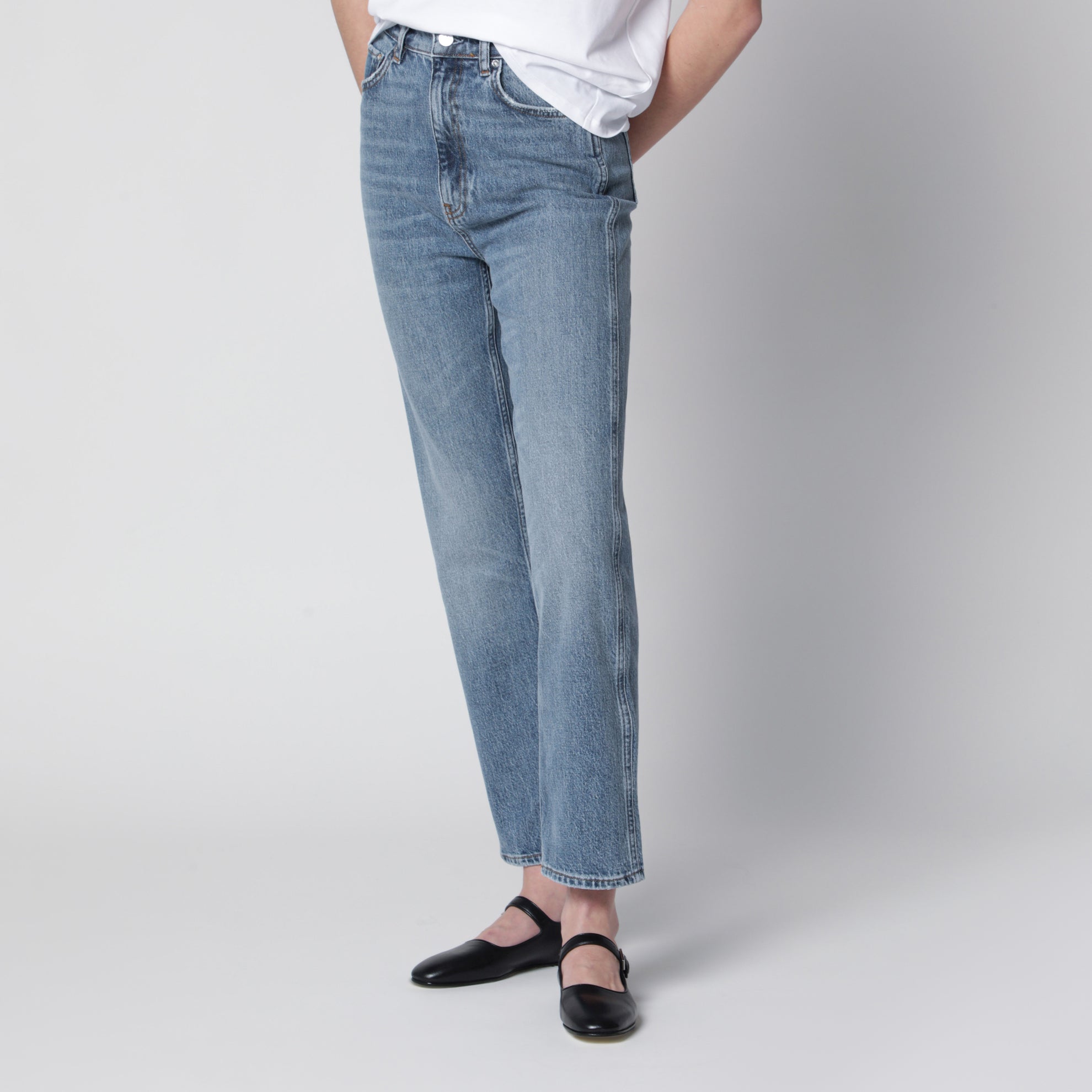High-rise jeans in light-wash cotton denim