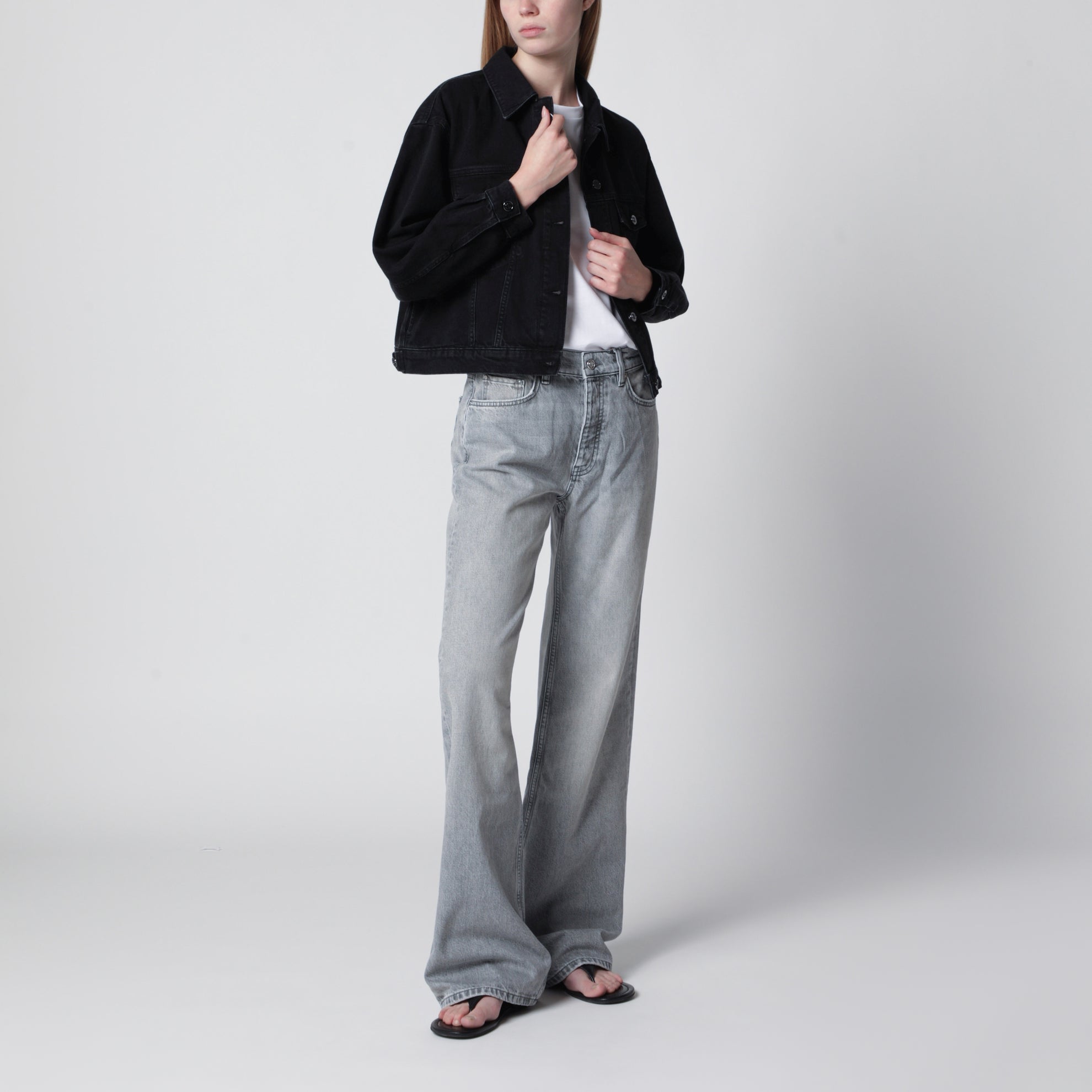 Jeans Hugh a vita alta in denim grigio chiaro