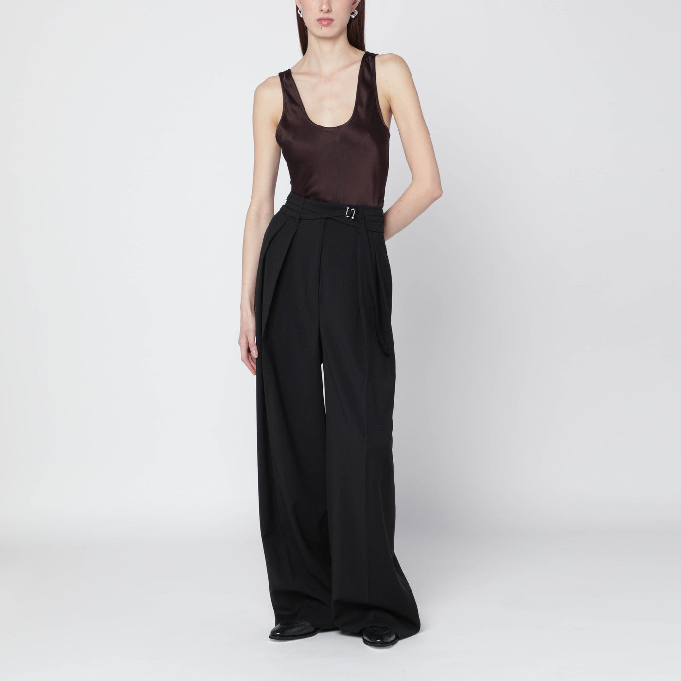 Top Lea marrone in seta