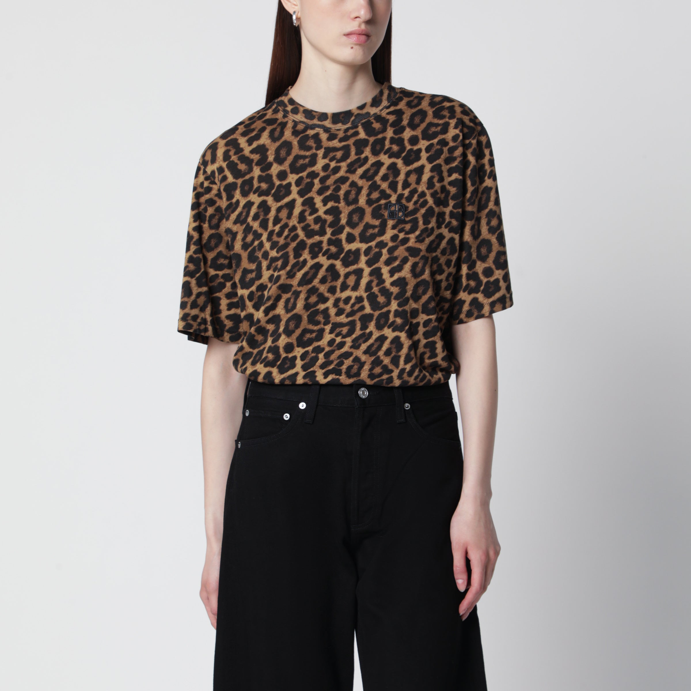 ANINE BING Avi leopard print cotton T-shirt | TheDoubleF