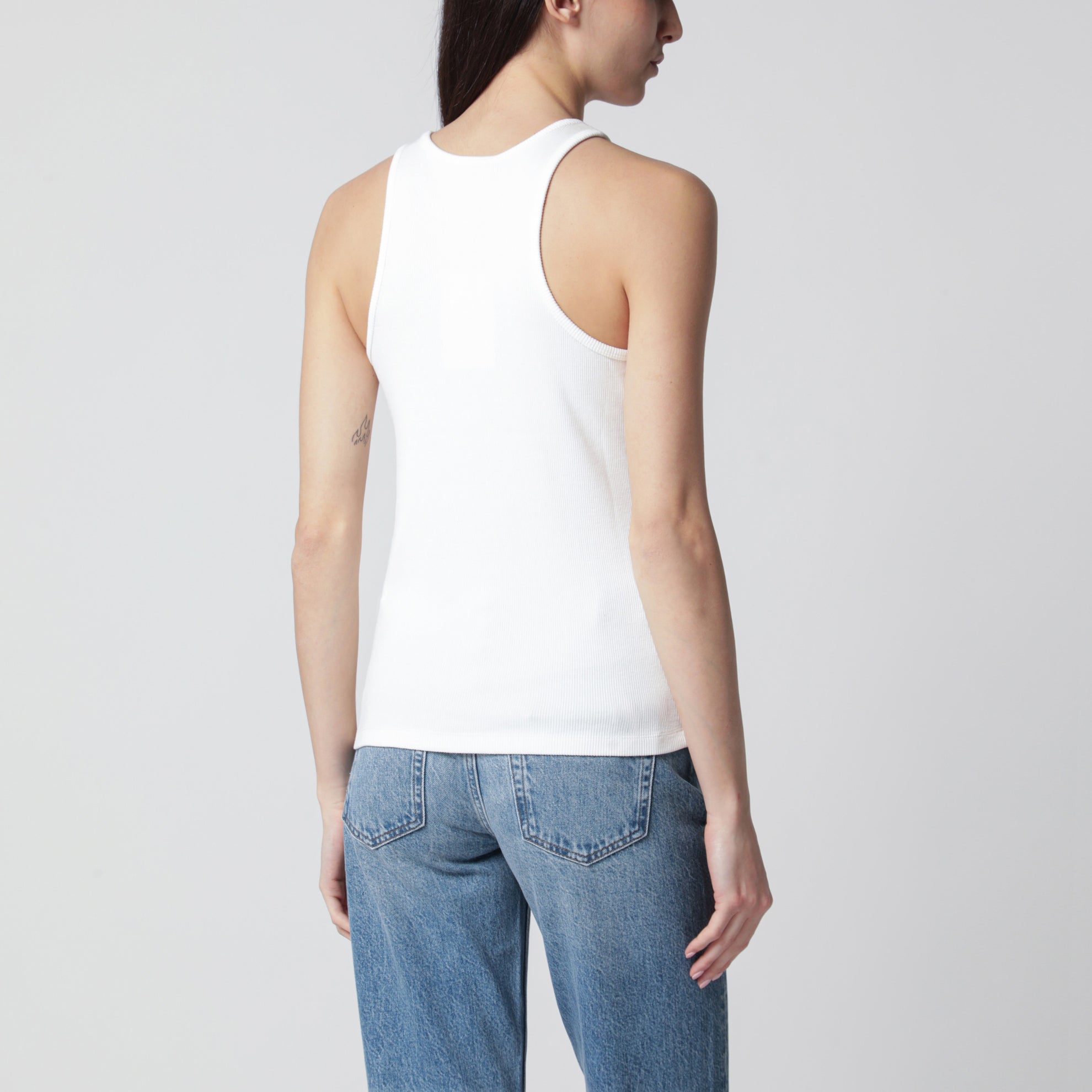 Cream ribbed tank top with logo embroidery