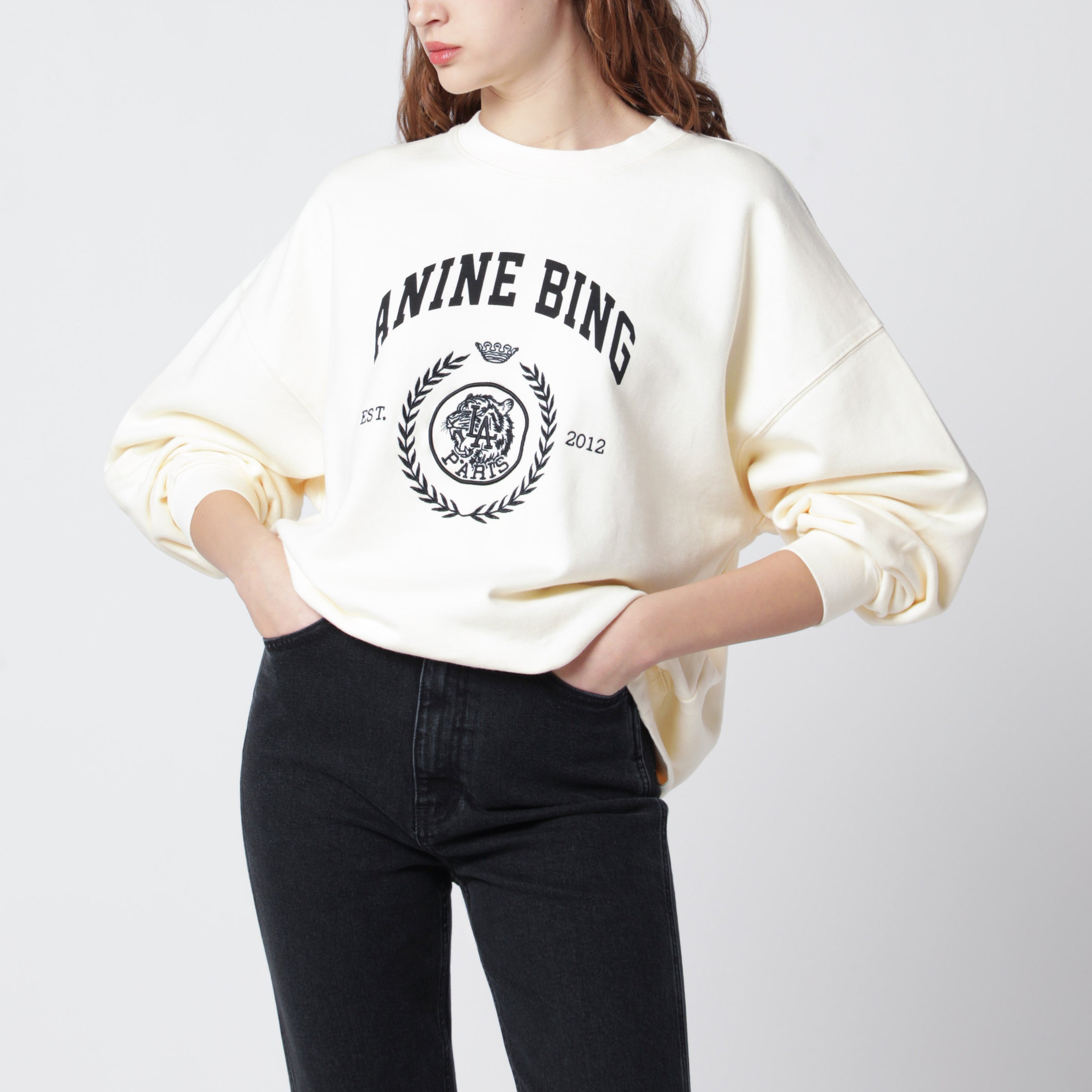 ANINE BING Miles Collegiate cream sweatshirt | TheDoubleF