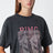 T-shirt Cade nera slavata in cotone