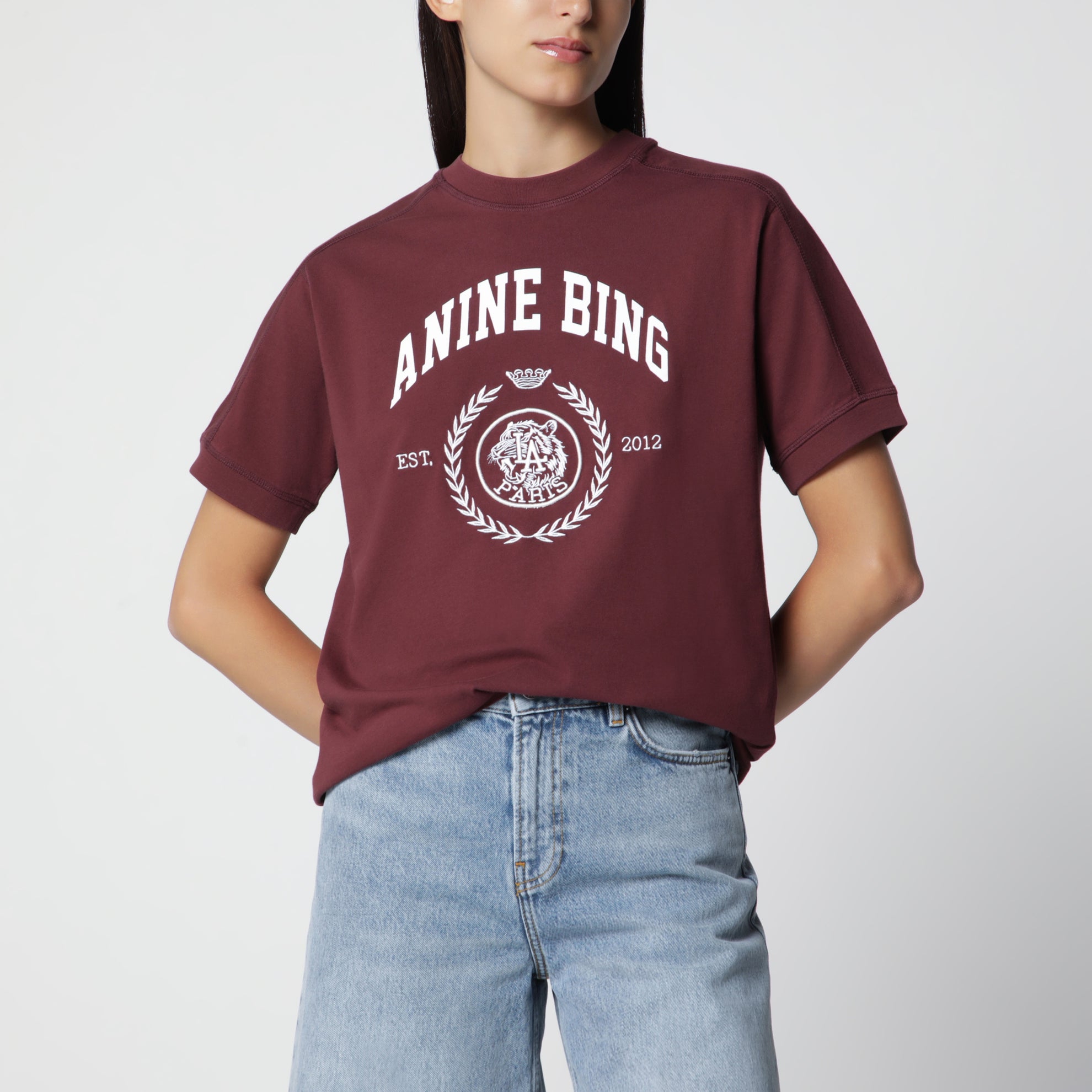 Burgunderrotes T-Shirt mit Logoprint