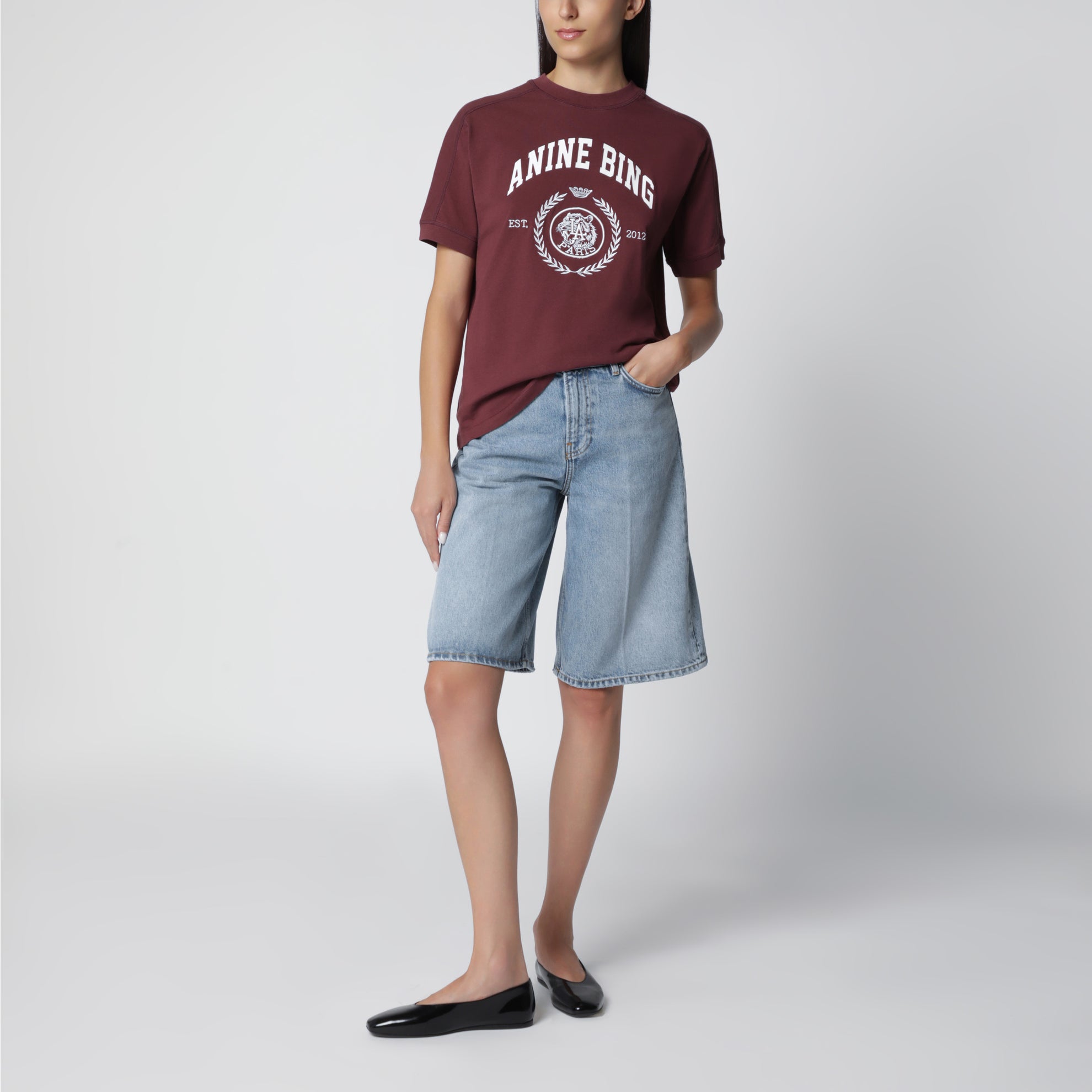 Burgunderrotes T-Shirt mit Logoprint