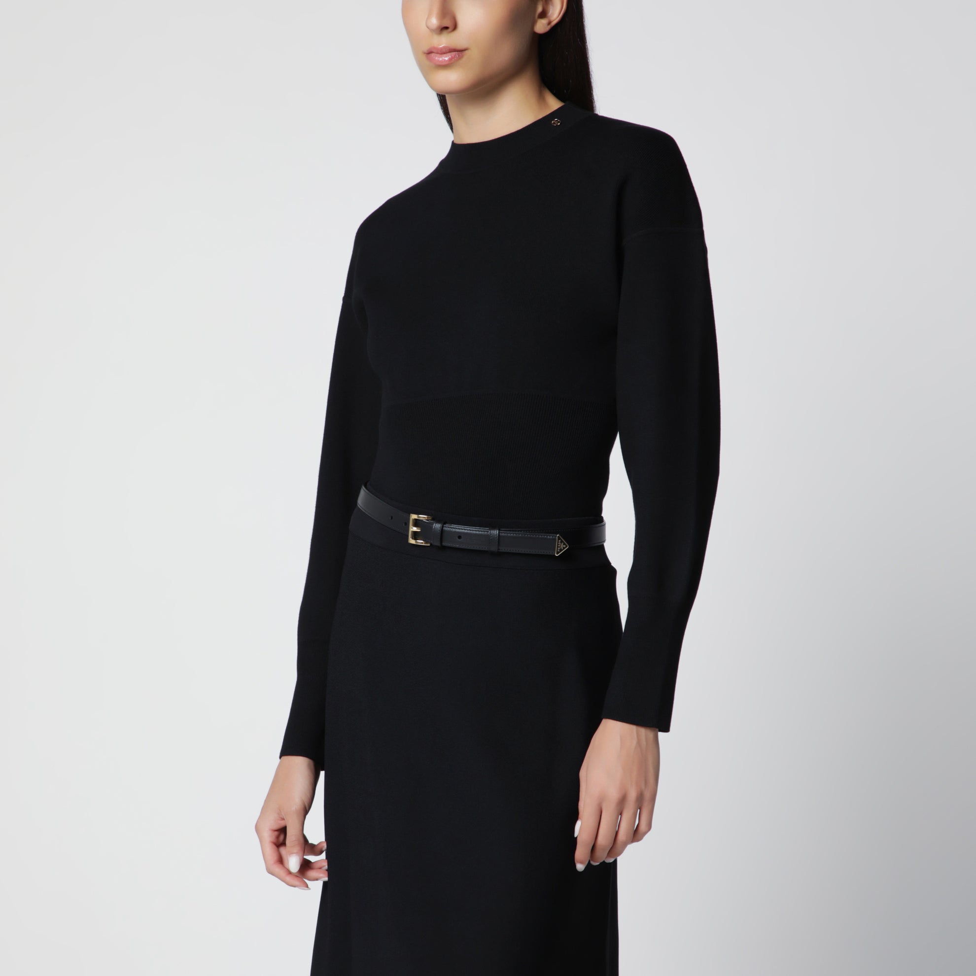 Black viscose-blend knit sweater