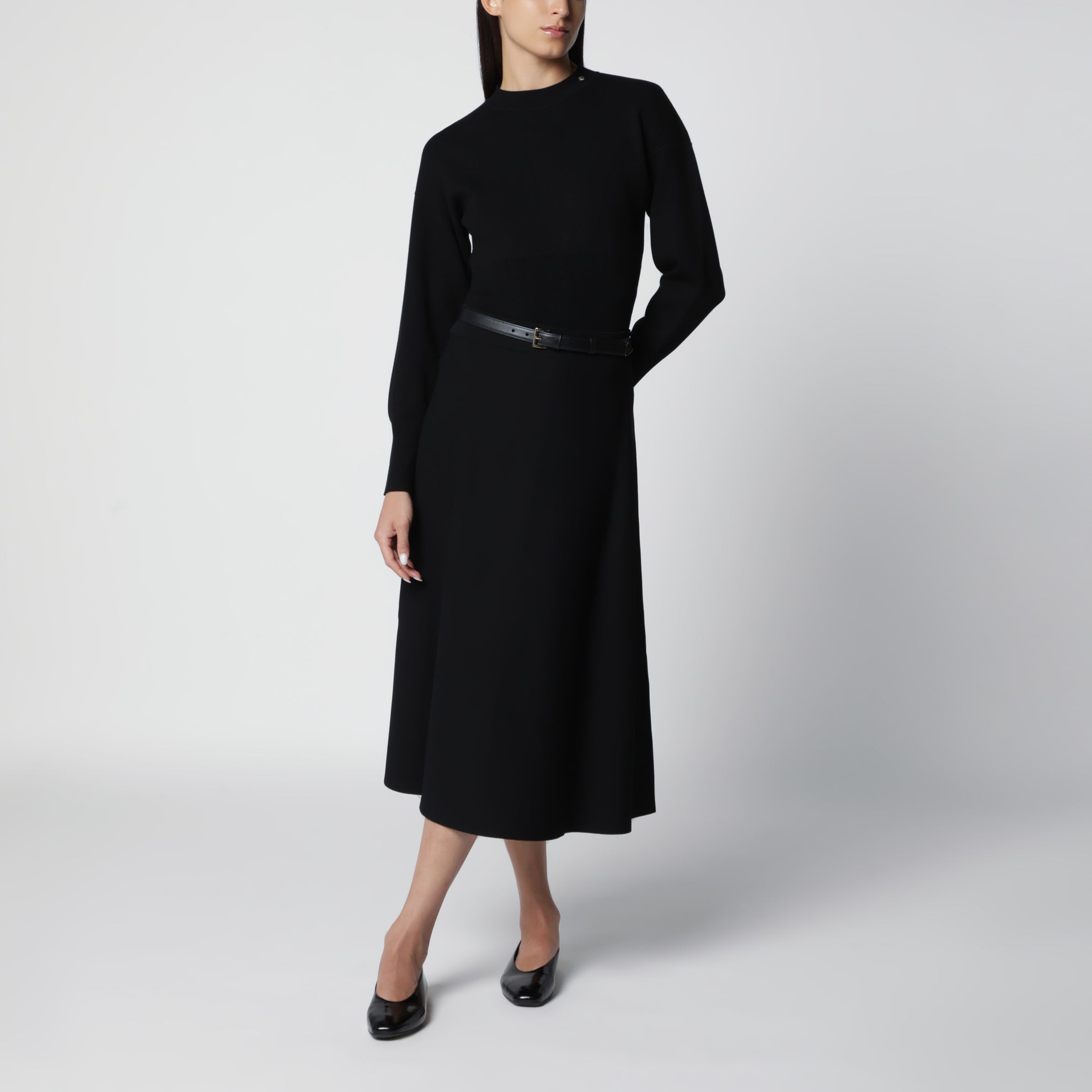 Black viscose-blend knit sweater