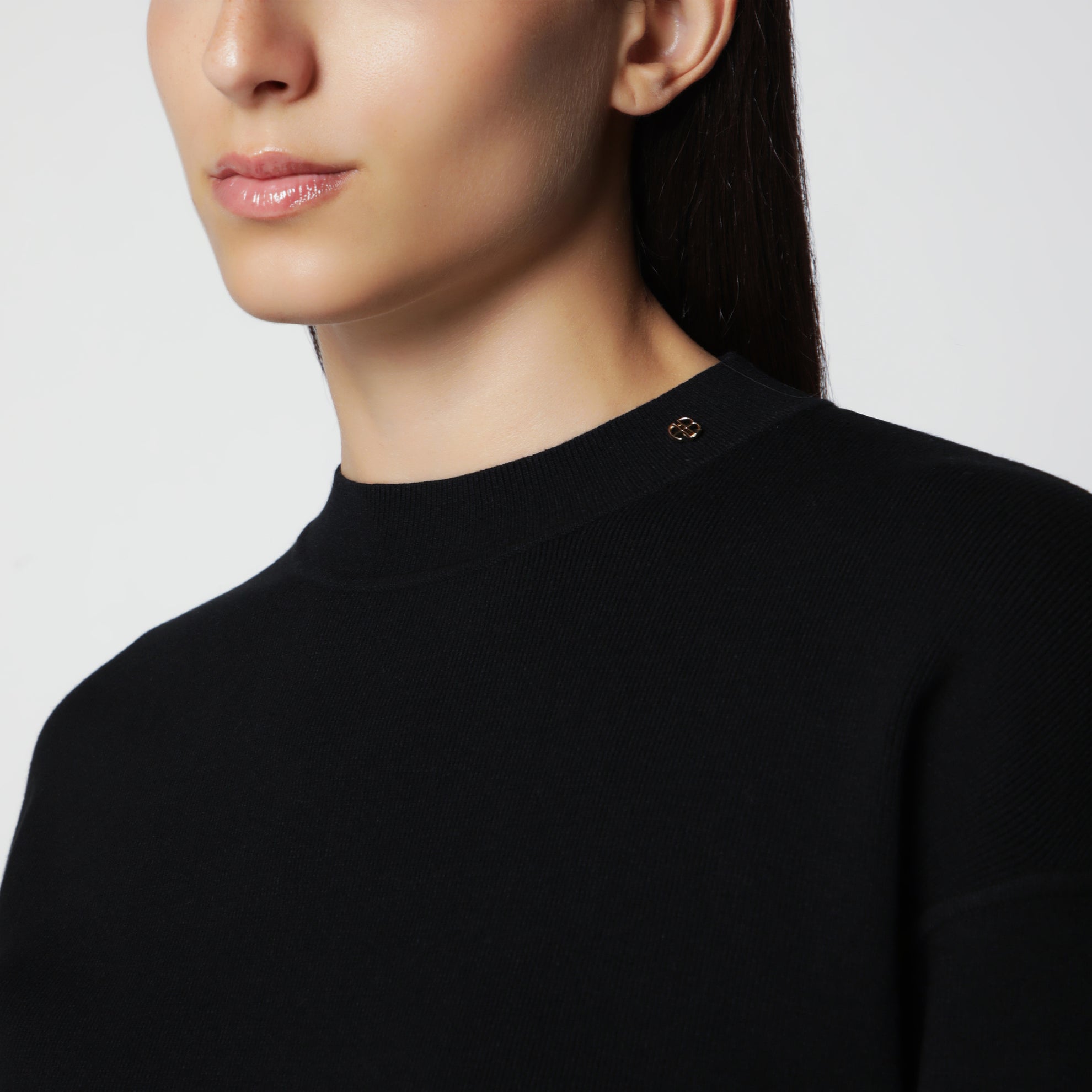 Black viscose-blend knit sweater