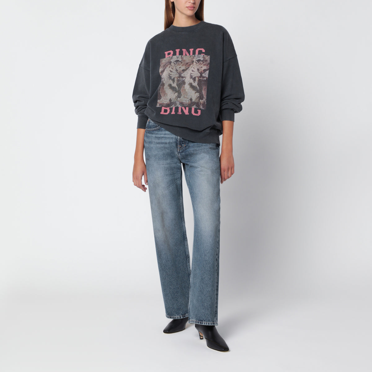 Verwaschen schwarzes Miles Tiger Bing Sweatshirt aus Baumwolle