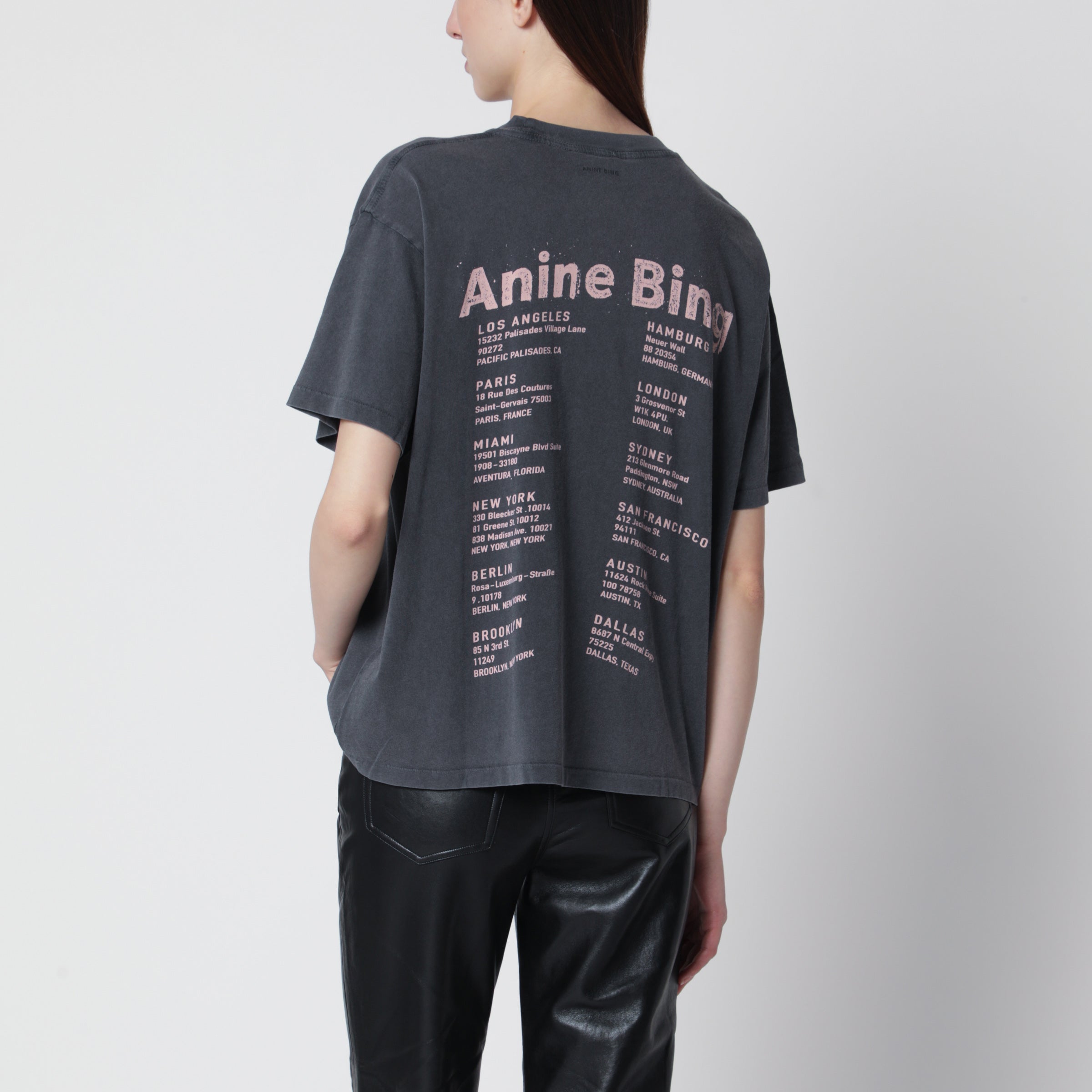 ANINE BING Cade Tee Smiley graphic cotton T-shirt in Washed Grey