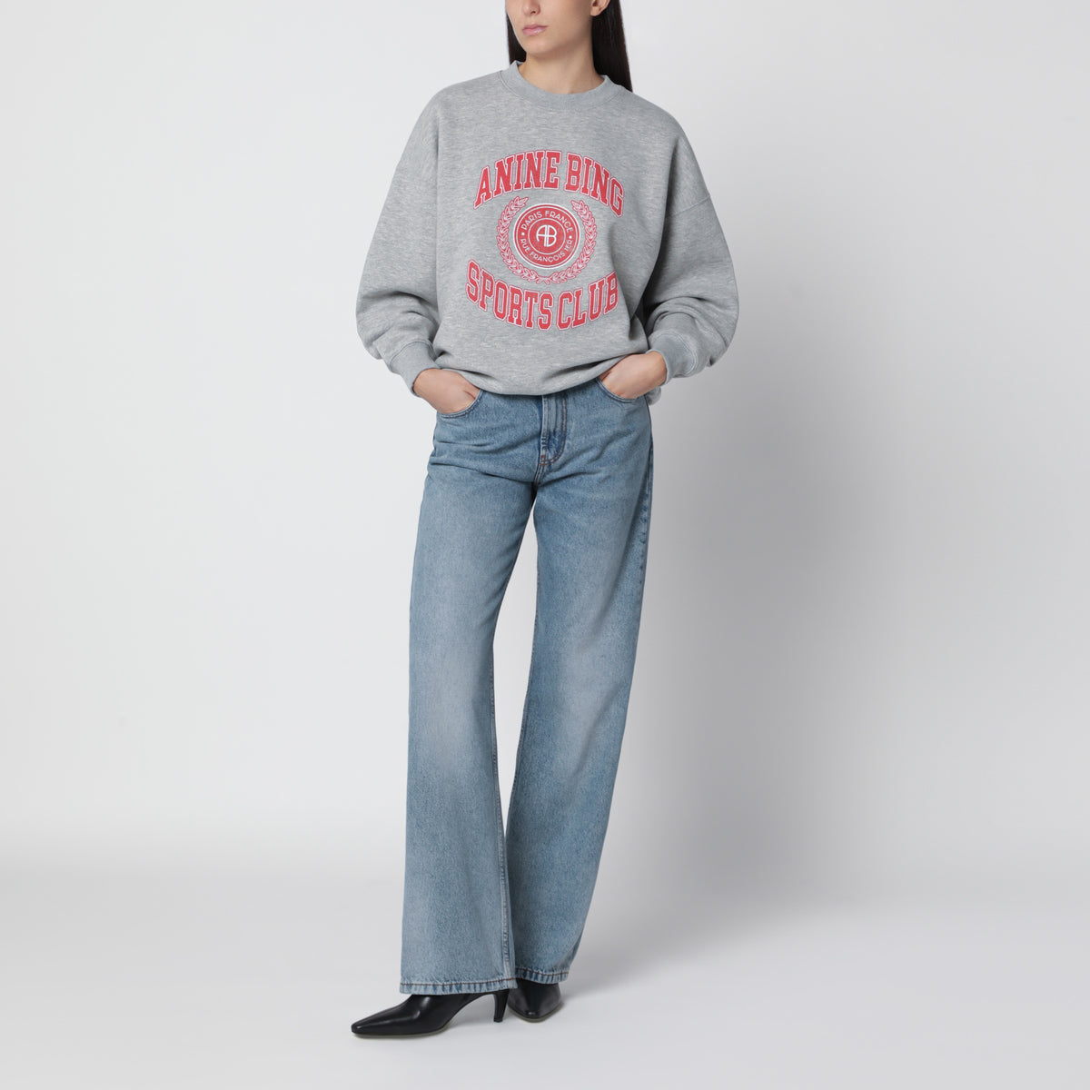 ANINE BING Miles Collegiate grey cotton sweatshirt | TheDoubleF