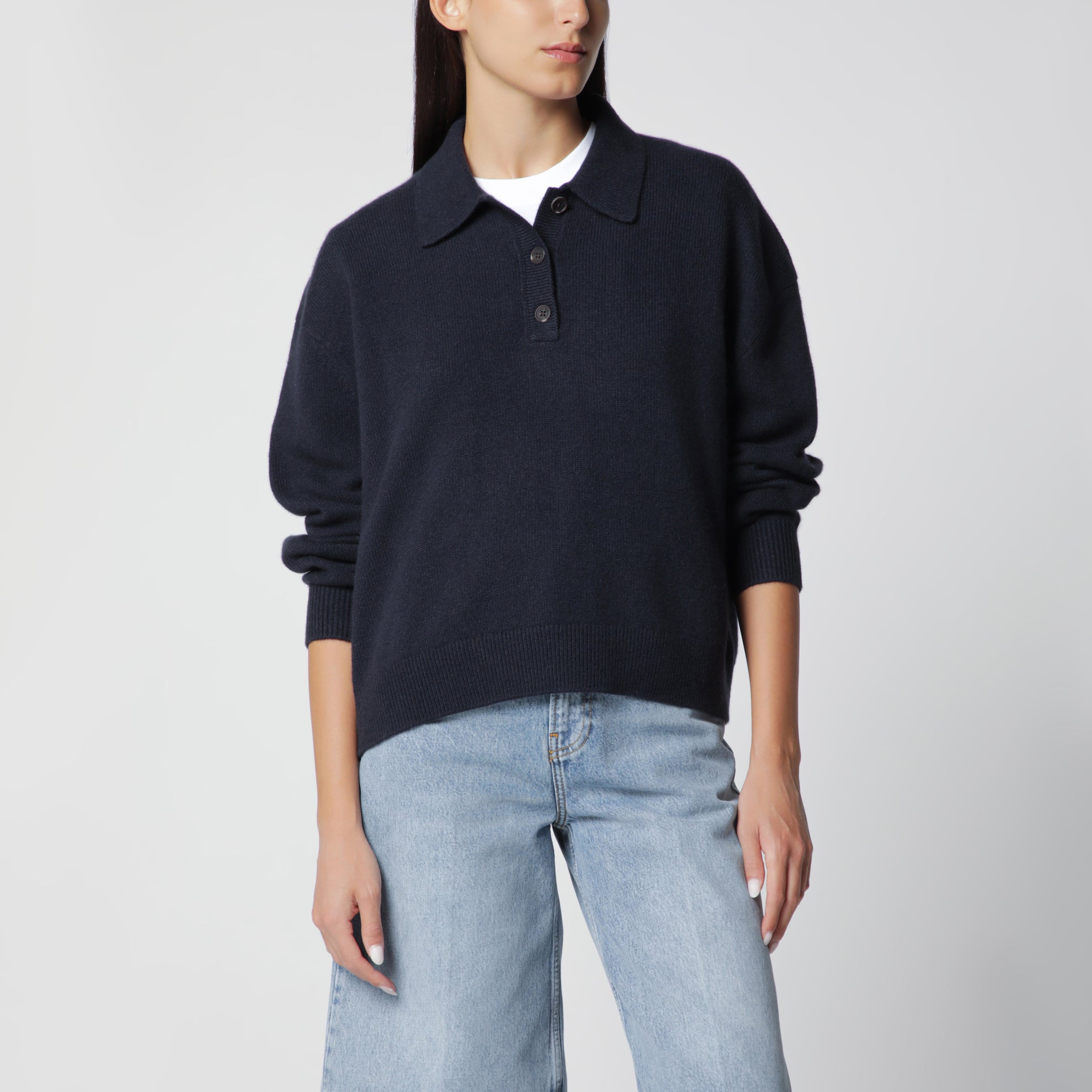 Navy cashmere polo sweater