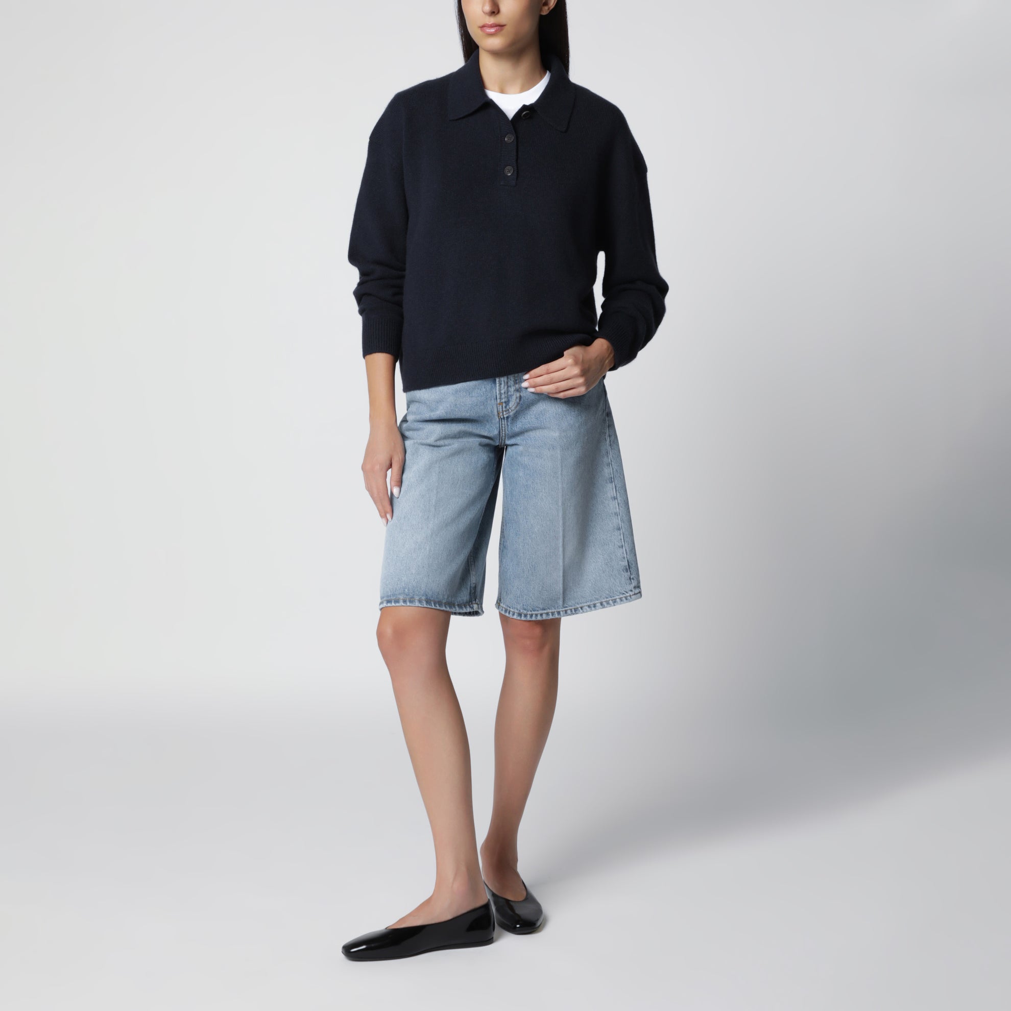 Navy cashmere polo sweater