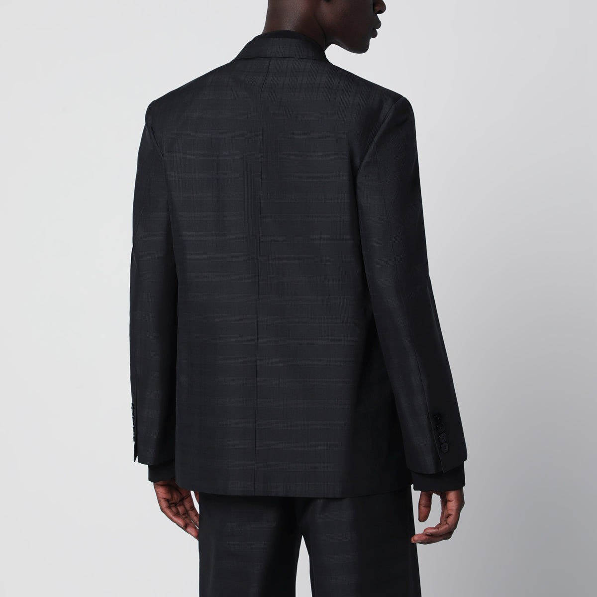 Black and grey double-breasted silk jacket