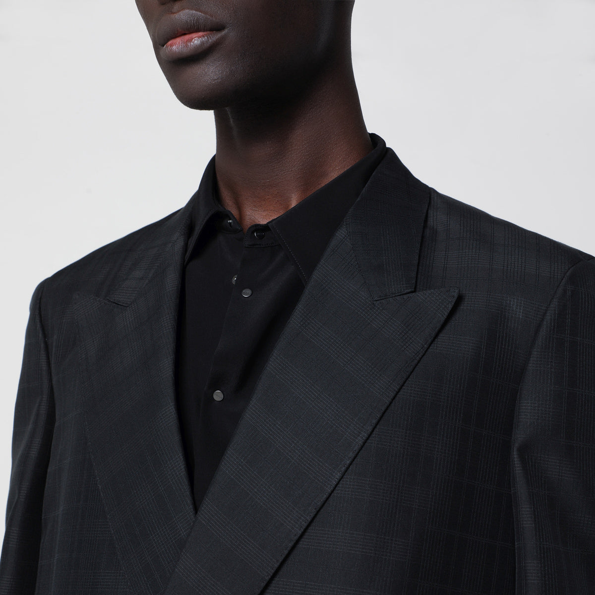 Black and grey double-breasted silk jacket
