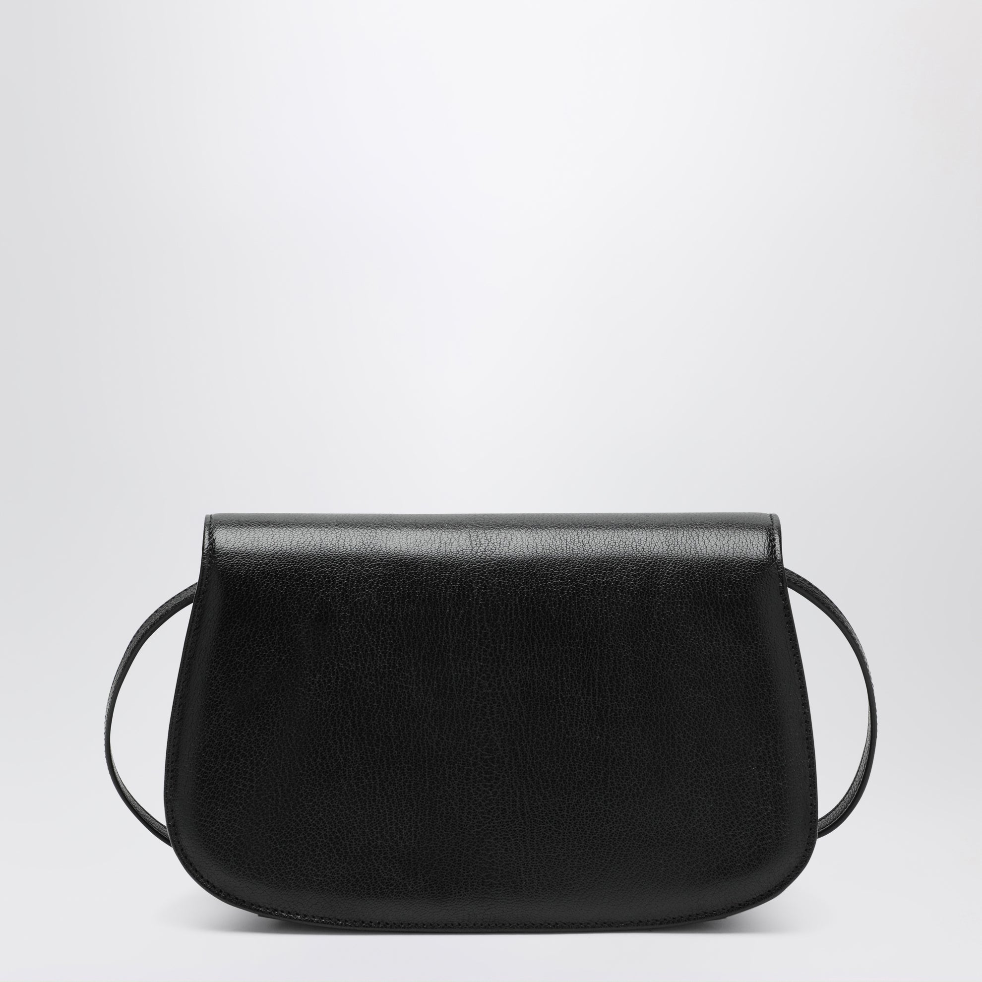 Sac en cuir noir avec fermoir en bambou