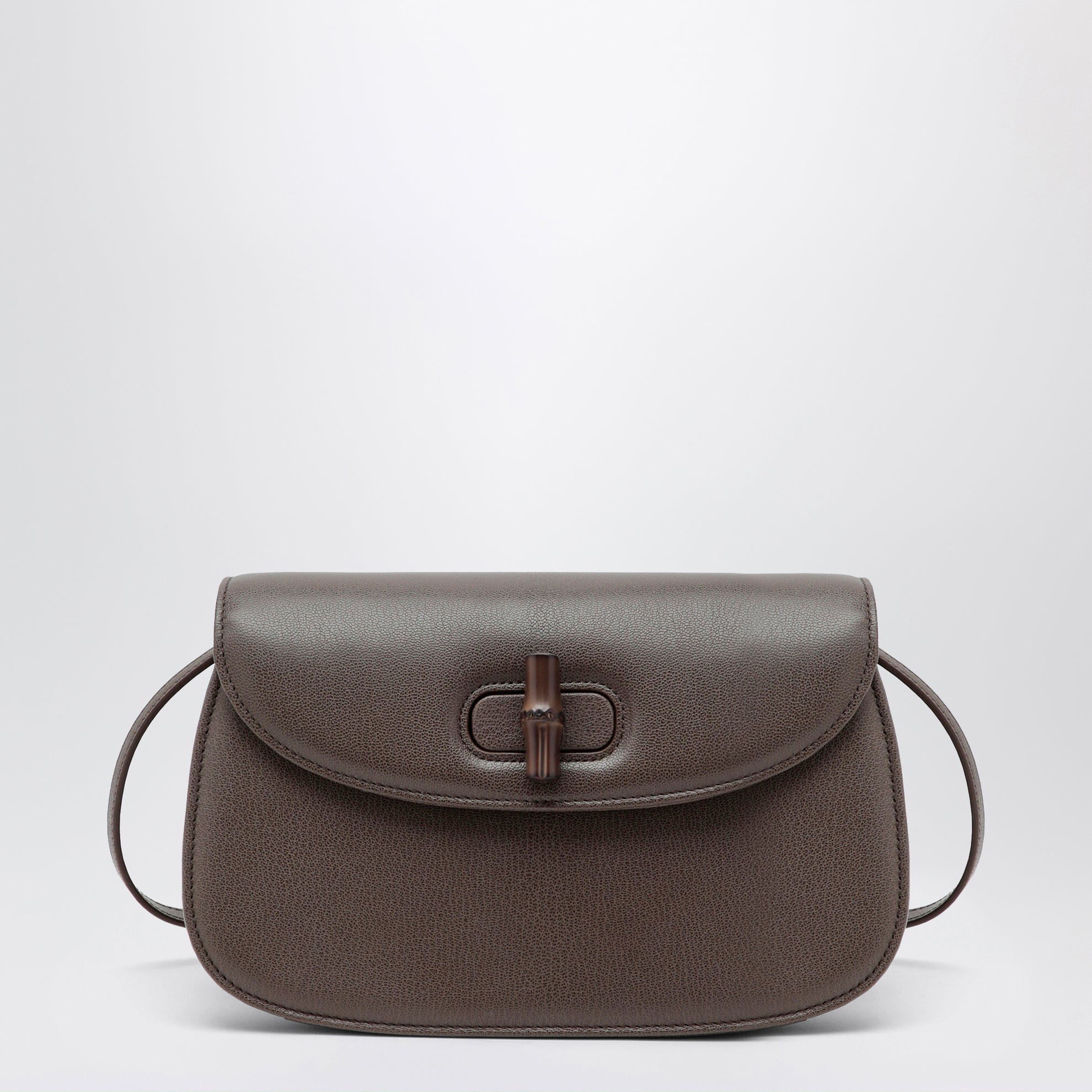 Small shoulder bag in dark taupe leather with bamboo closure