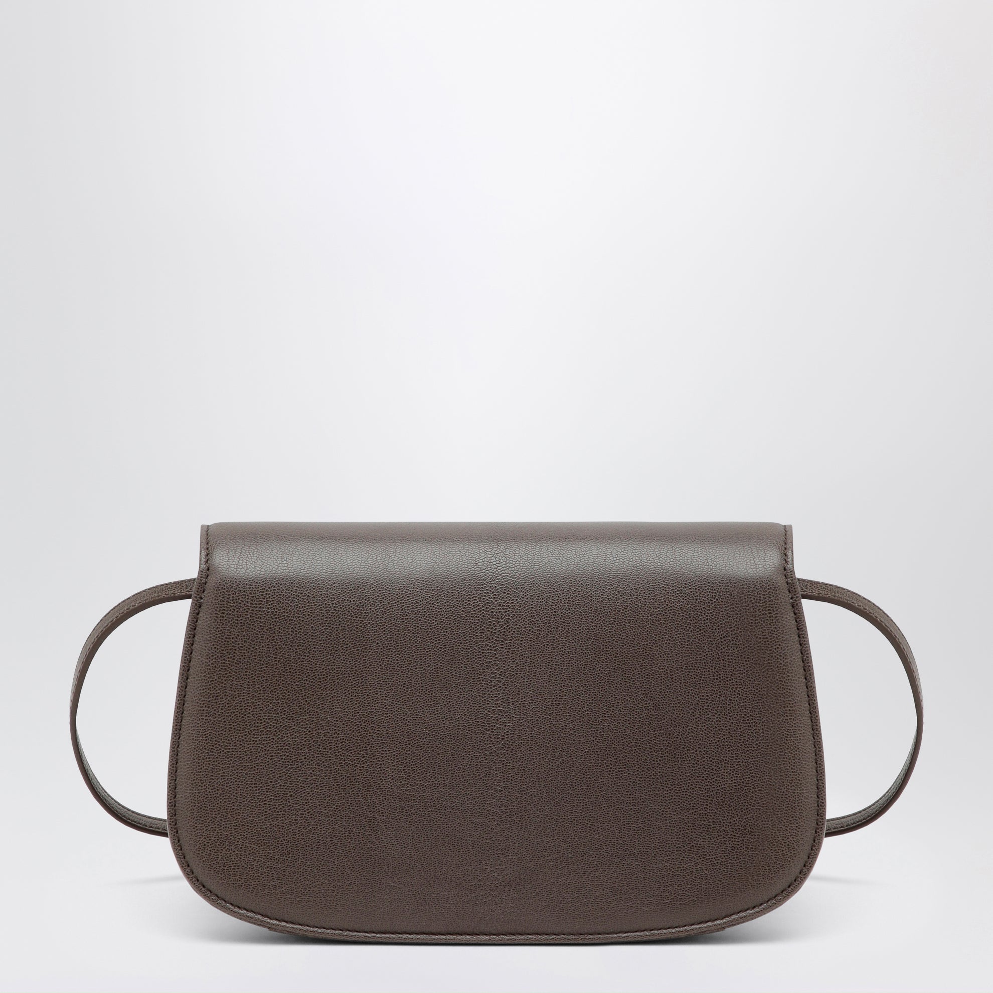 Small shoulder bag in dark taupe leather with bamboo closure