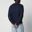 Nachtblauer Pullover mit Intrecciato-Ellenbogenpatches