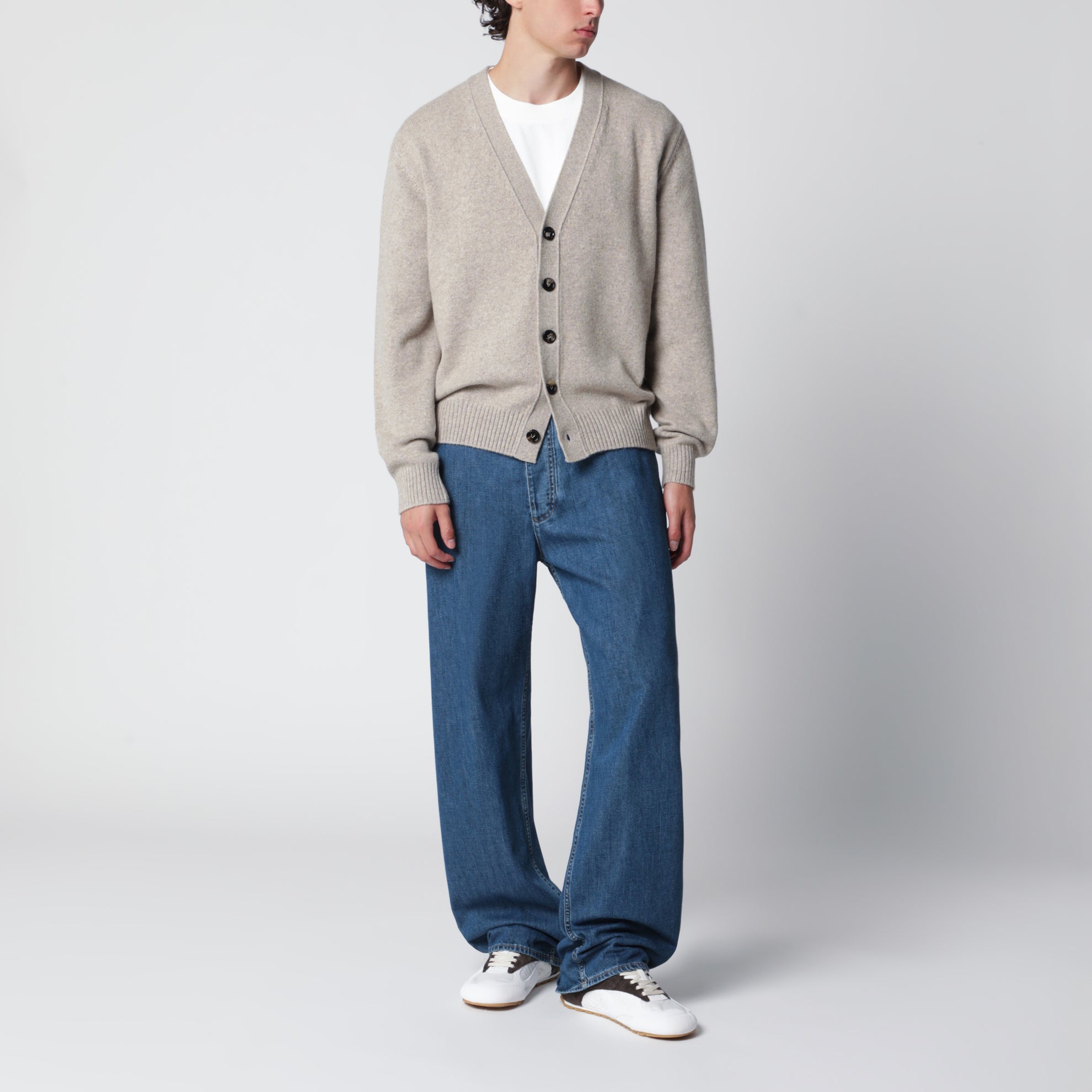 Cardigan greige mélange in misto cashmere