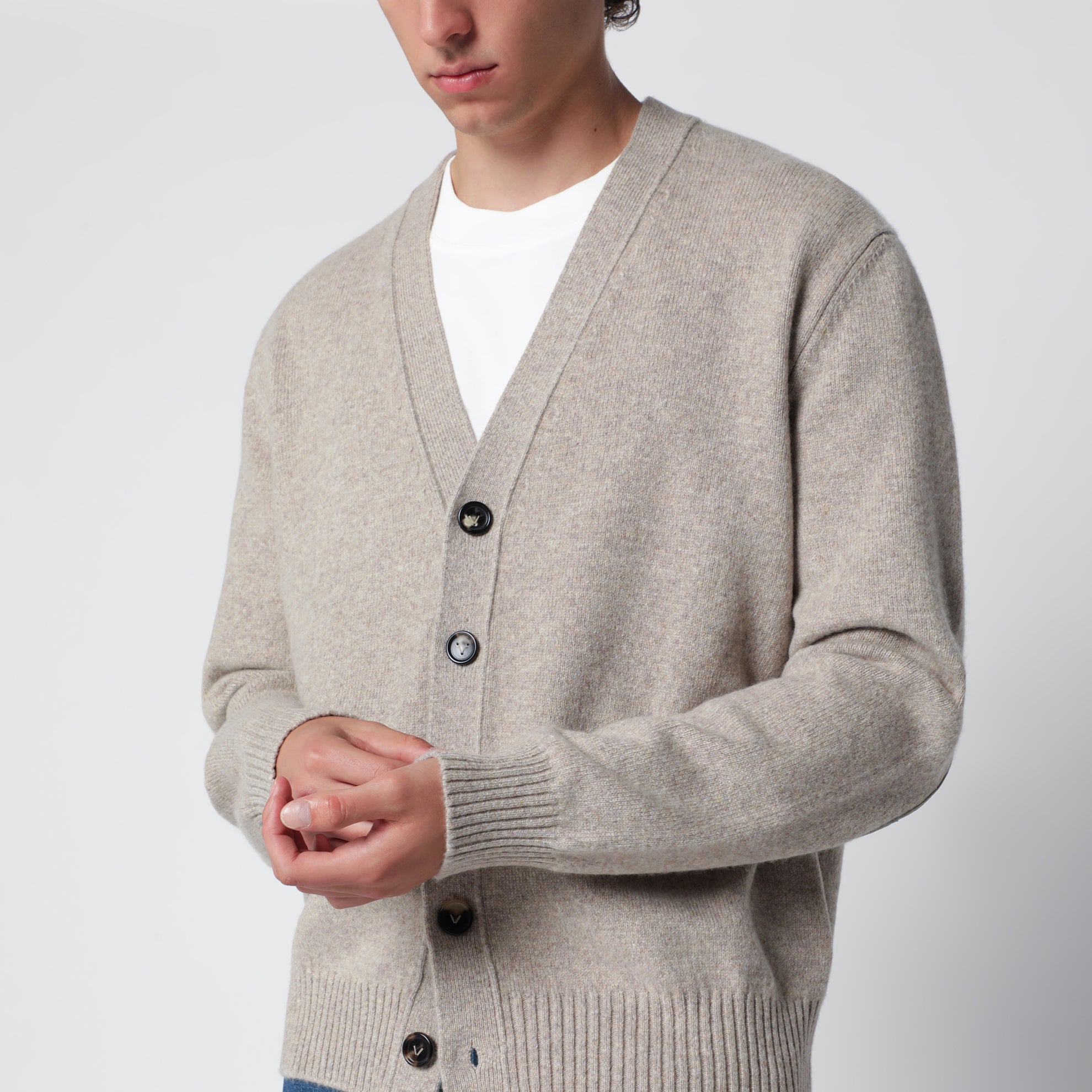 Cardigan greige mélange in misto cashmere
