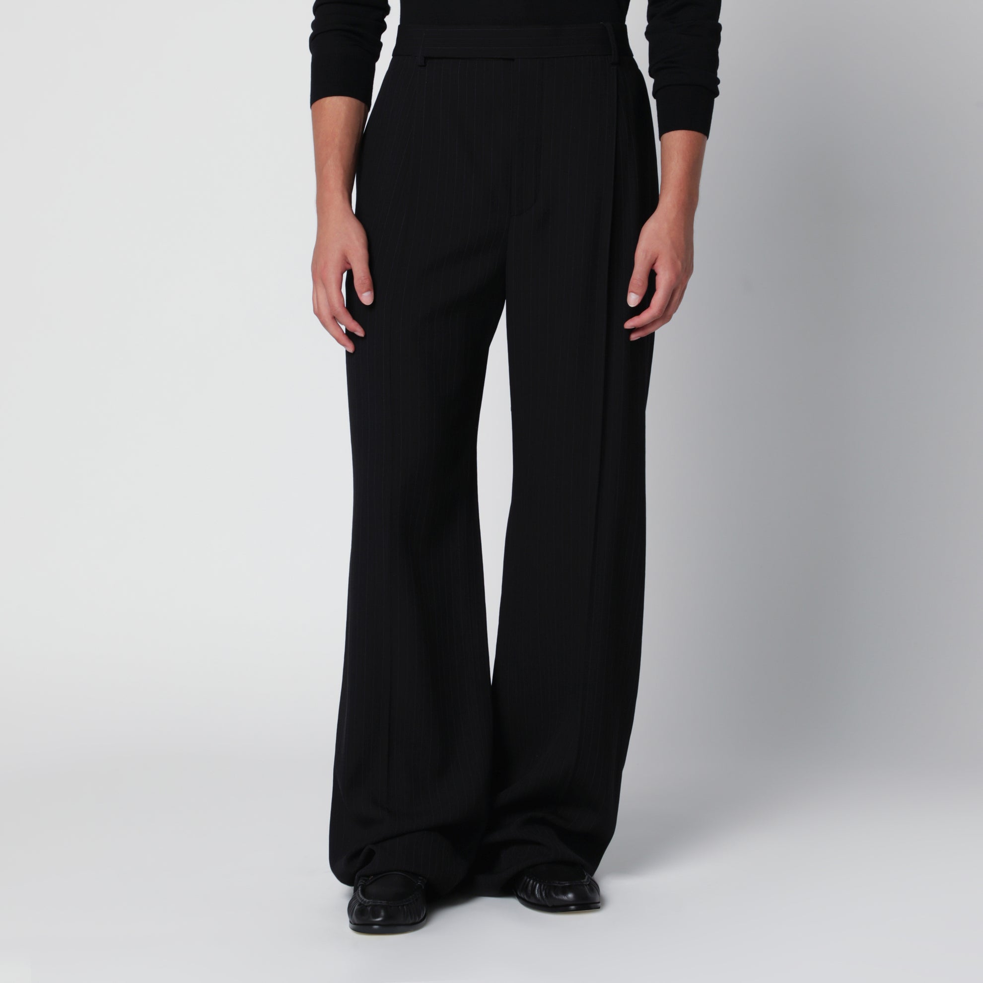 Black tailored trousers with pinstripe pattern