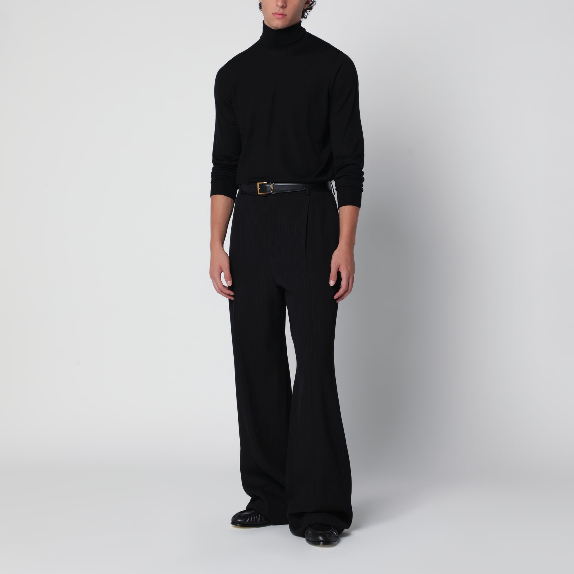 Black tailored trousers with pinstripe pattern