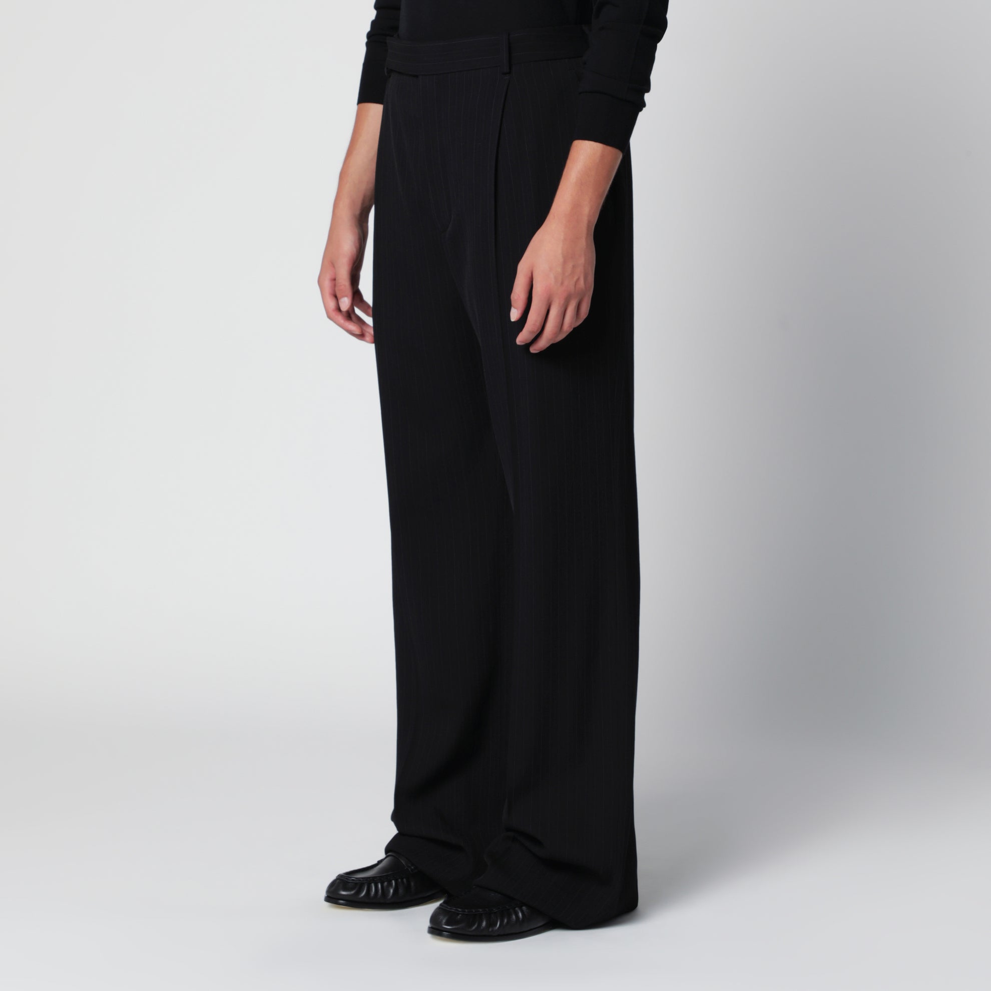 Black tailored trousers with pinstripe pattern