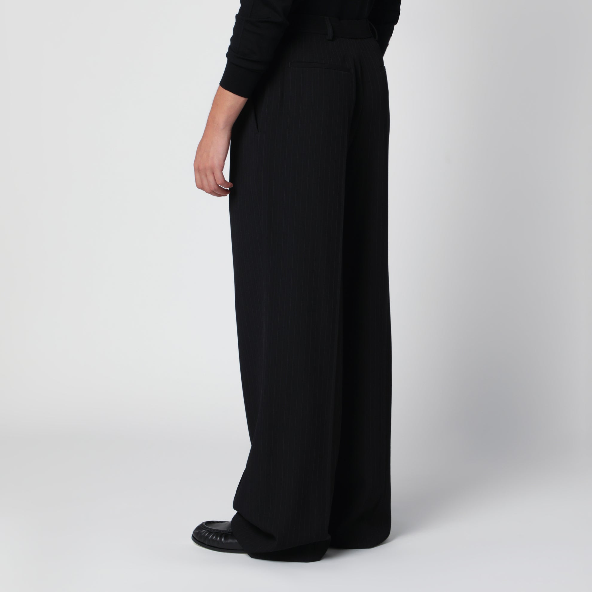 Black tailored trousers with pinstripe pattern