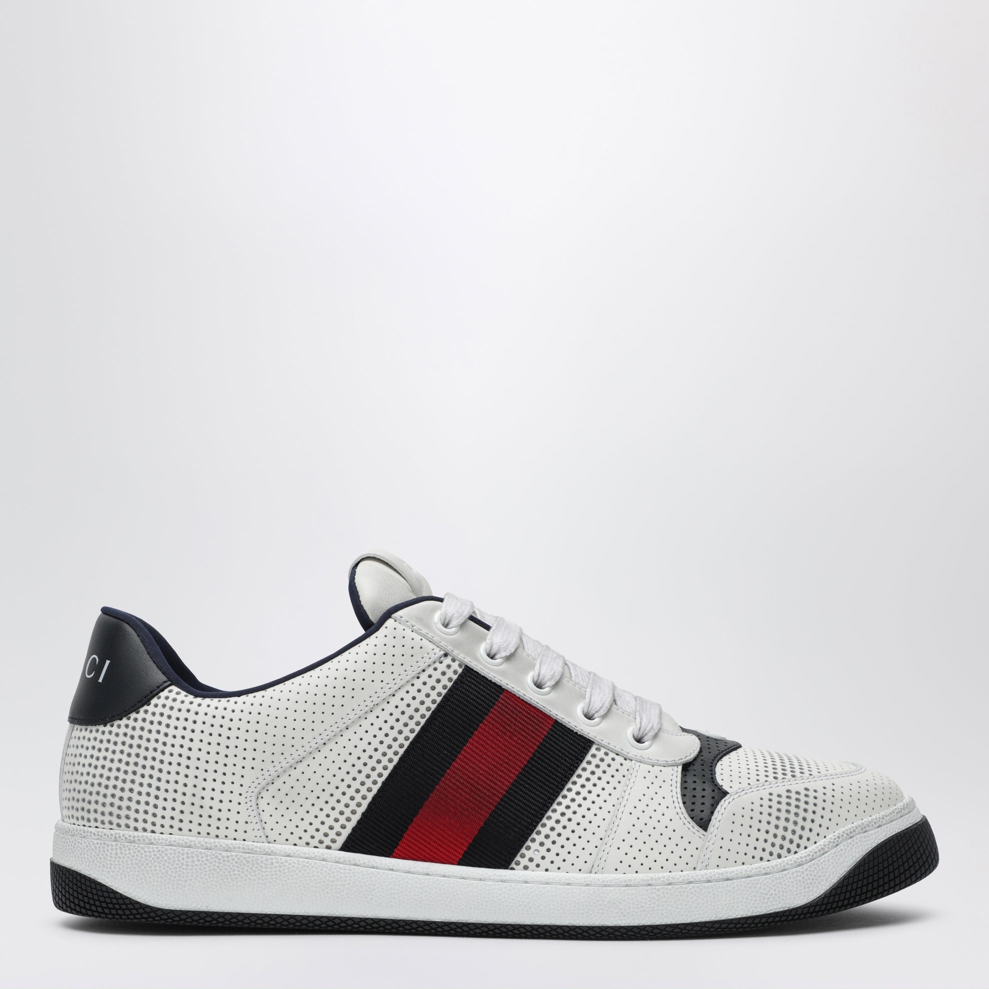 Sneaker Screener in pelle traforata bianca/blu