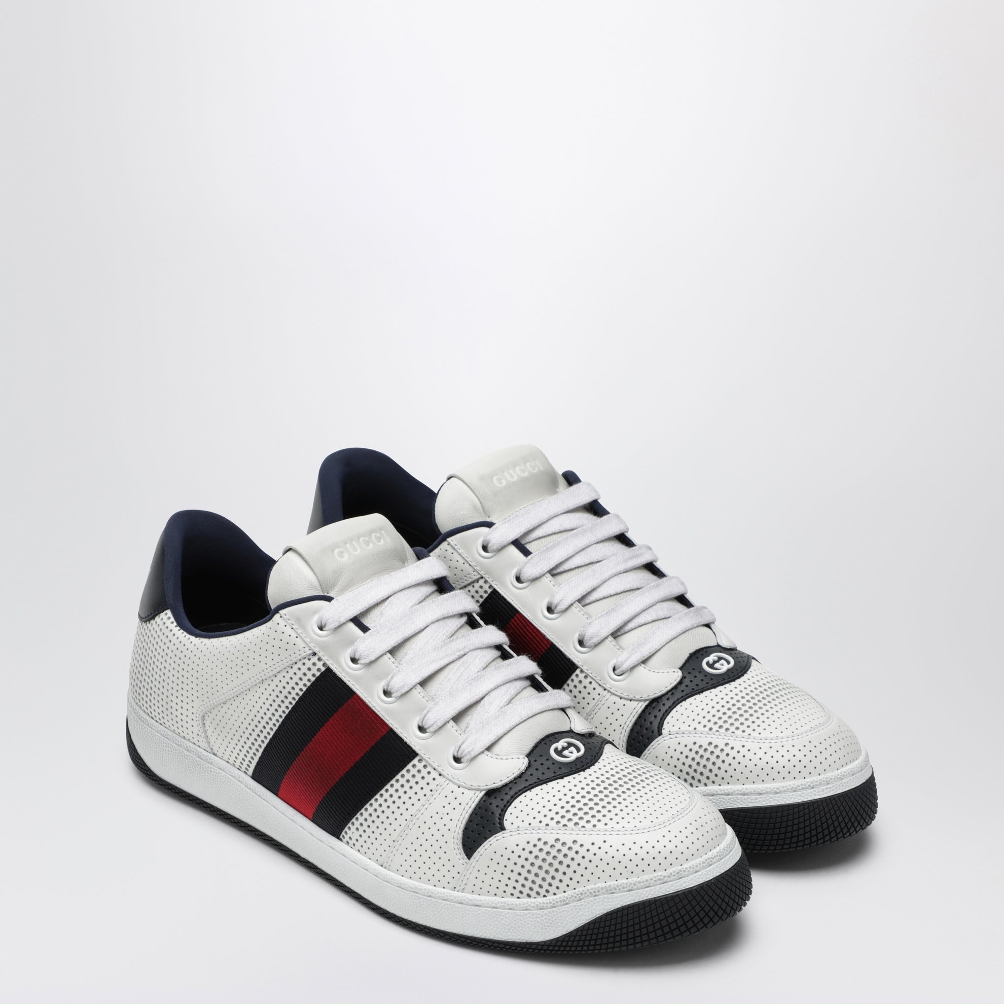 Sneaker Screener in pelle traforata bianca/blu